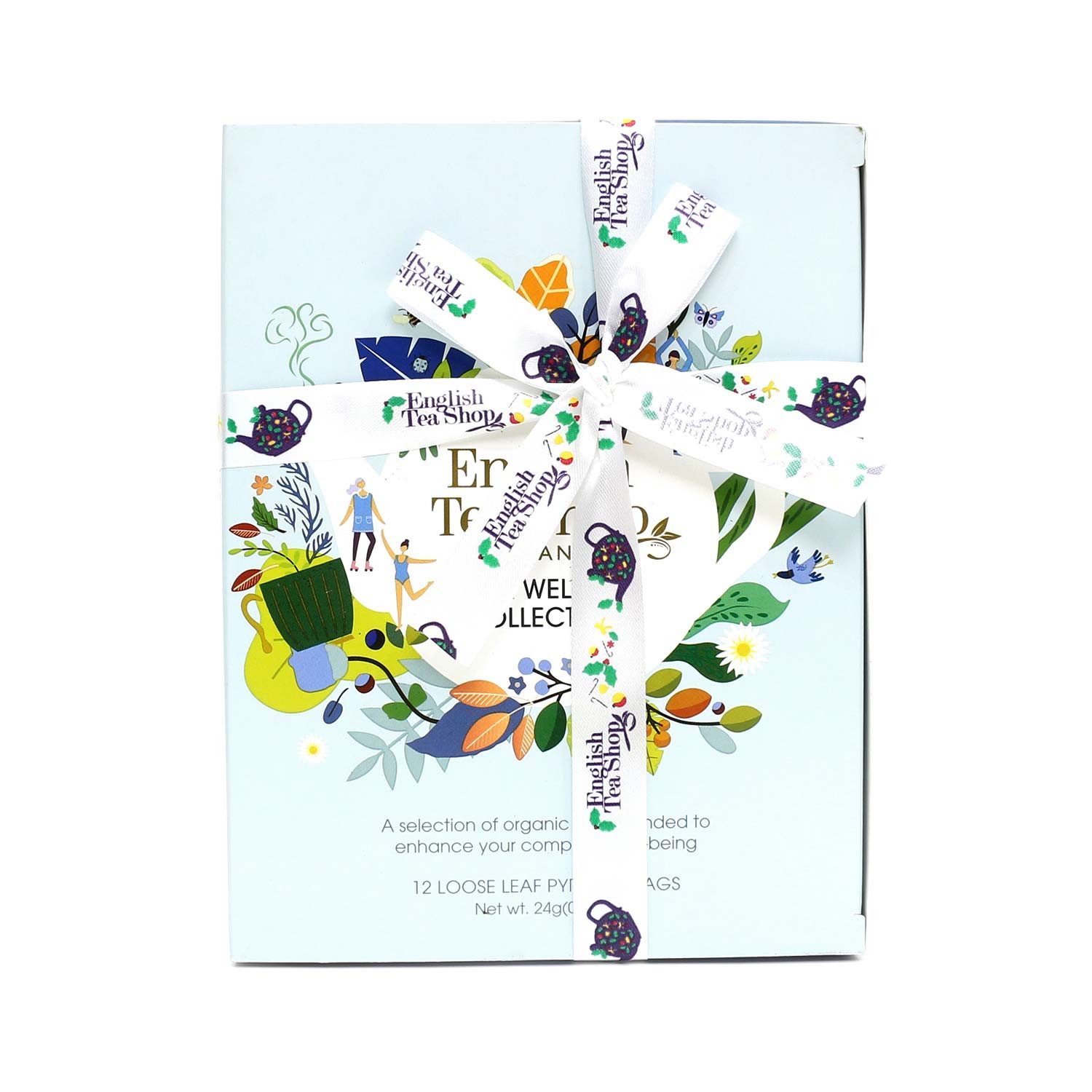 English Tea Shop Tee Geschenk mit Schleife "Wellness Kollektion", BIO, 12 Pyramiden-Beutel, 6 köstliche BIO Kräuterteemischungen ohne zusätzliche Aromen