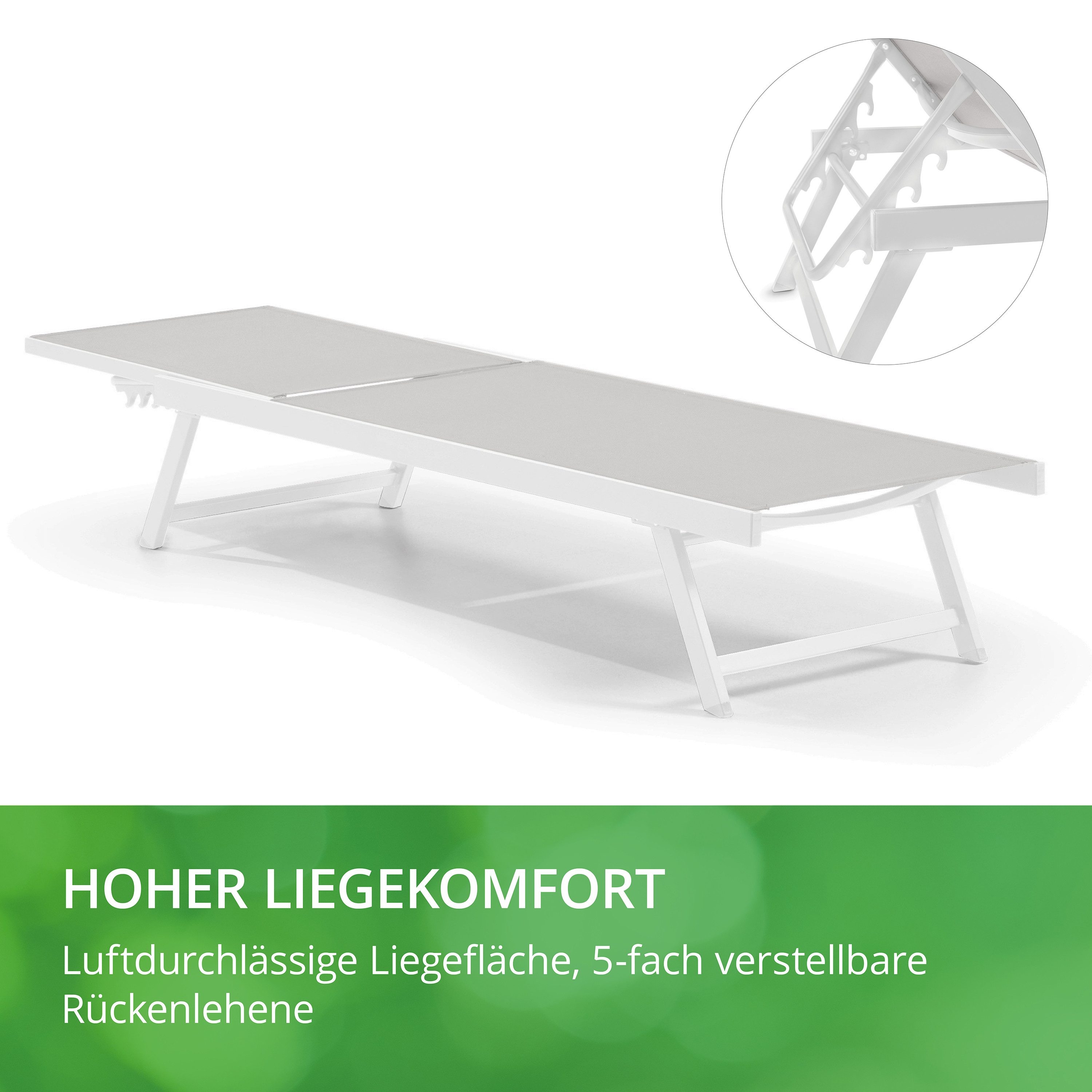 Leco Gartenliege Sonnenliege Einzelliege Sonnenliege Relaxliege Balkonliege ELINA, 5fach verstellbare Rückenlehne, einklappbare Füße – Bild 4 von 5