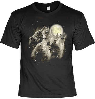 Tini - Shirts T-Shirt Wolf Motiv - T-Shirt Wölfe : 3 Wölfe im Mond