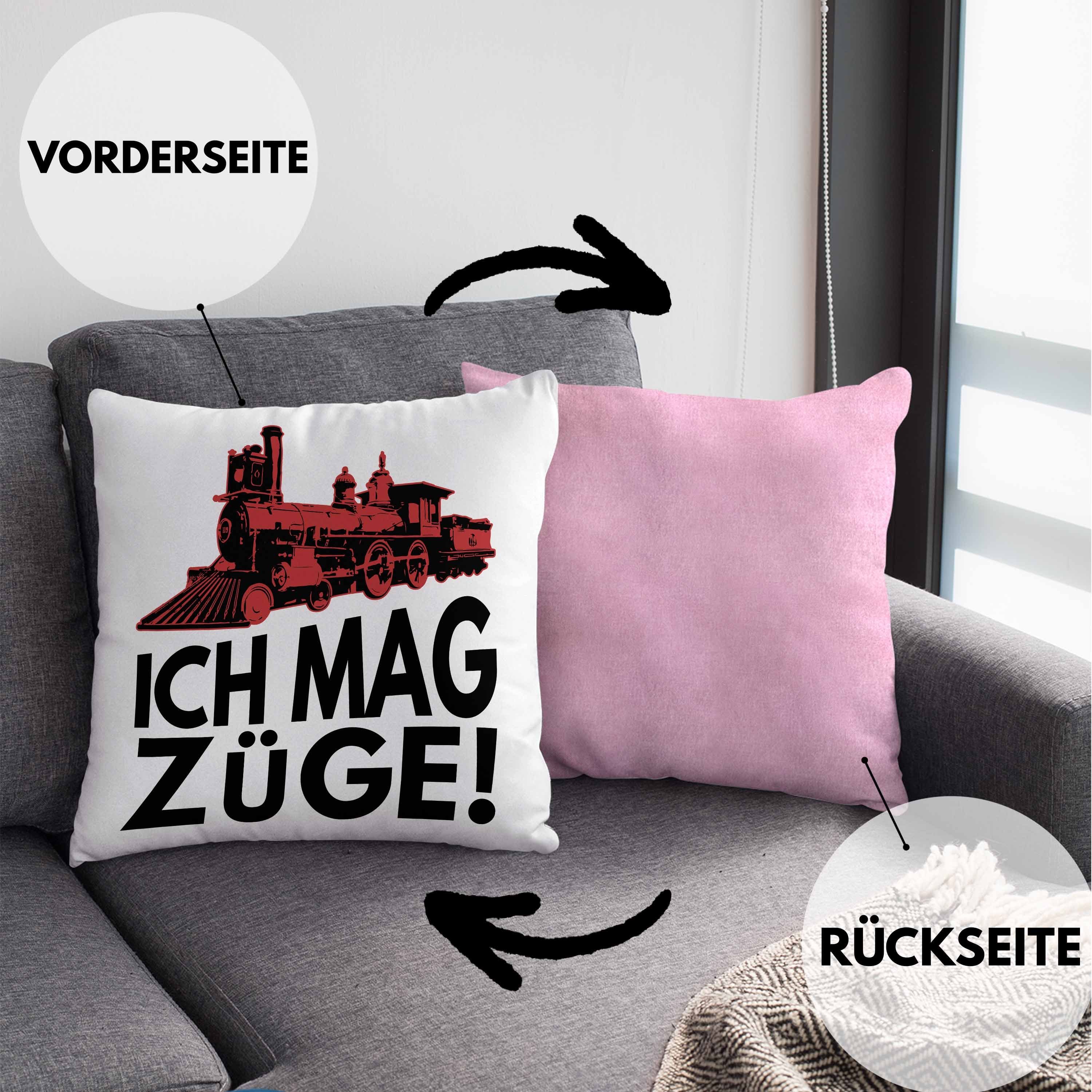 Trendation mit Geschenk Geschenkidee Spruch Züge 40x40 Rosa Lokführer Eisenbahn Kissen Mag Eisenbahner Dekokissen Füllung - Dekokissen Lokomotive ich Trendation