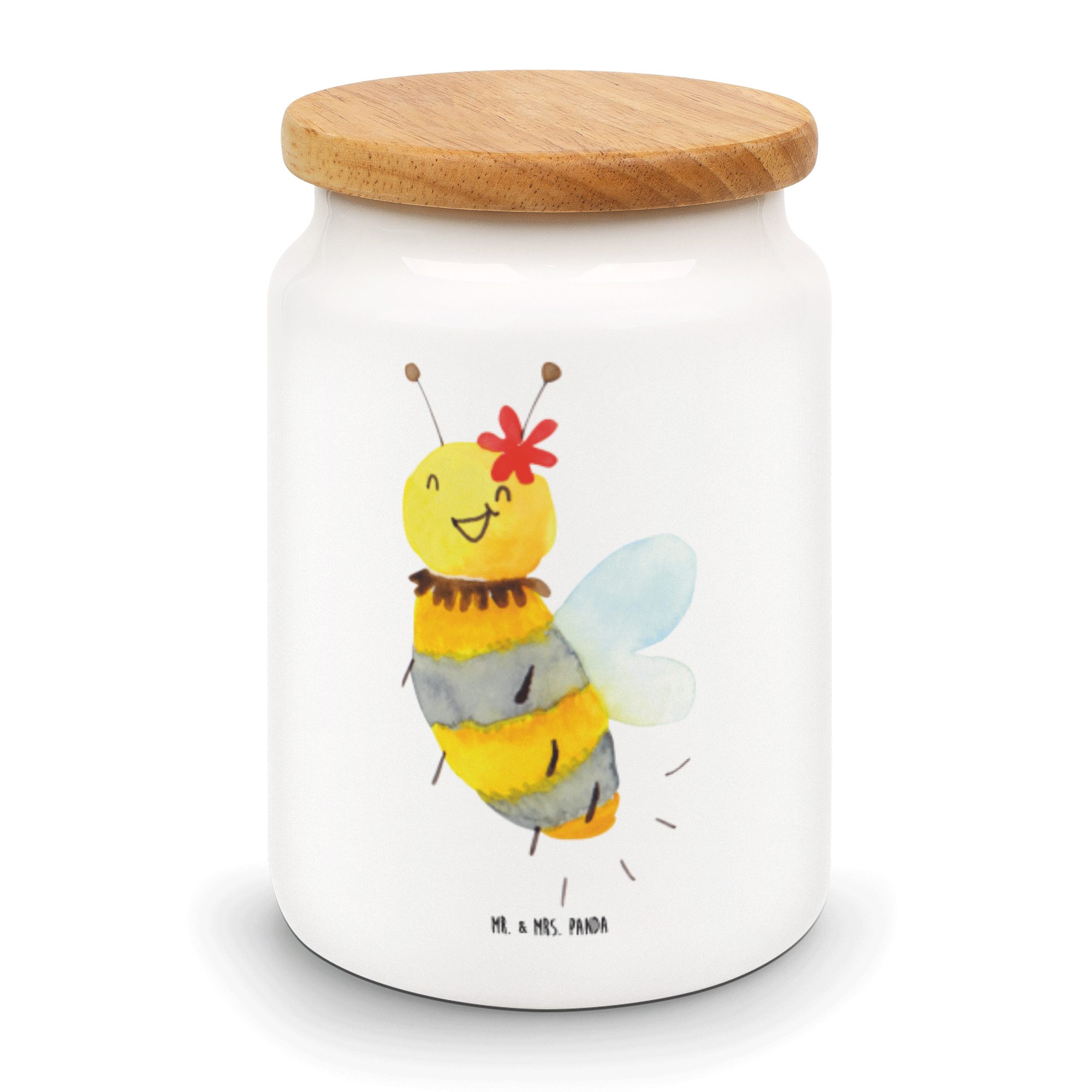 Mr. & Mrs. Panda Vorratsdose Biene Blume - Weiß - Geschenk, Vorratsdose, Wespe, Hummel, Leckerlido, Keramik, (1-tlg)