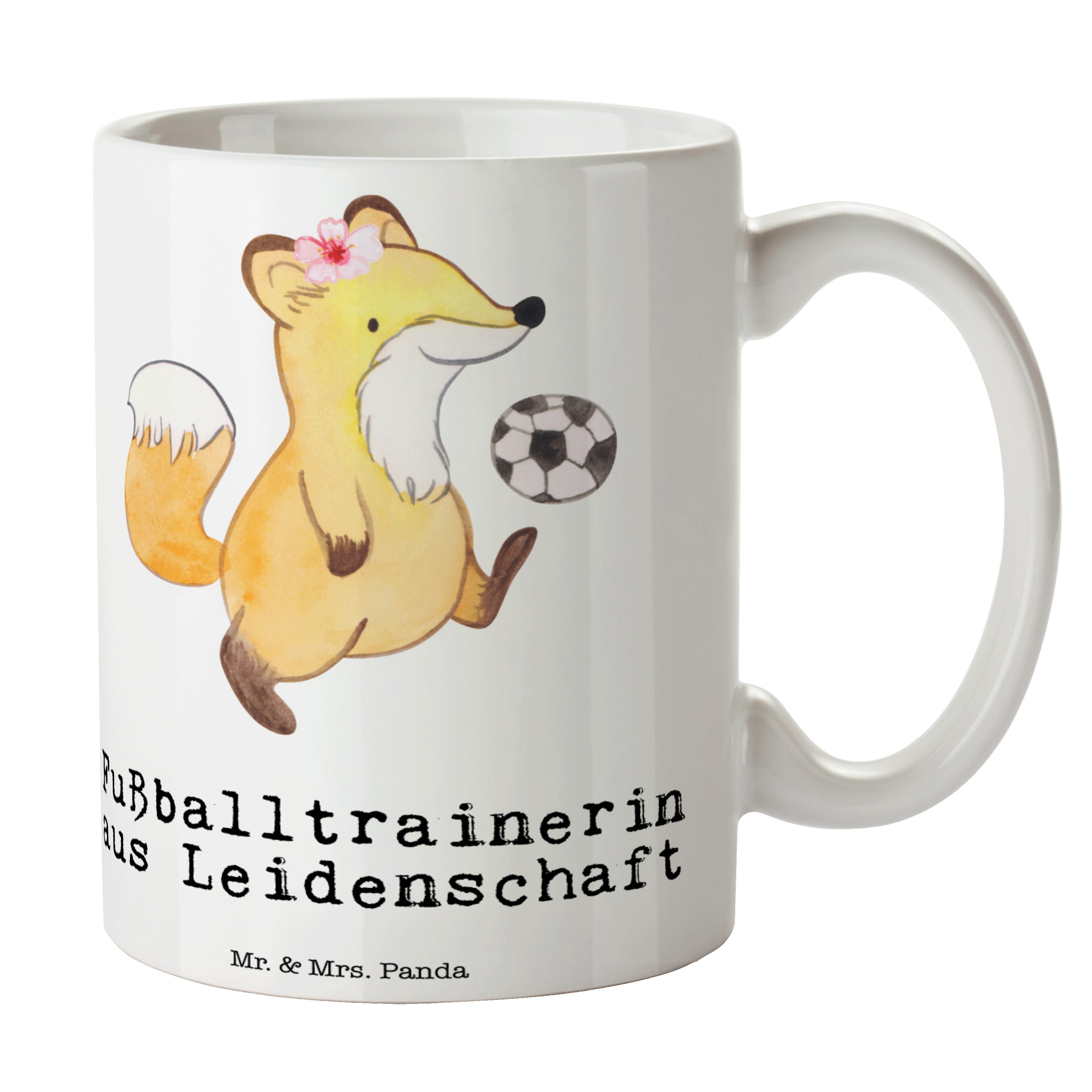 Mr. & Mrs. Panda Tasse Fußballtrainerin aus Leidenschaft - Weiß - Geschenk, Schenken, Firma, Keramik