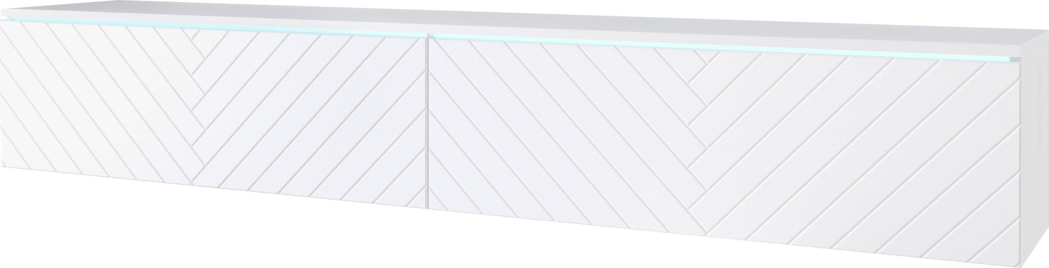 INOSIGN Lowboard Vera, Breite 180 matt stehend weiß | besonderer mit hängend Strukturfront, cm matt weiß und gefräst