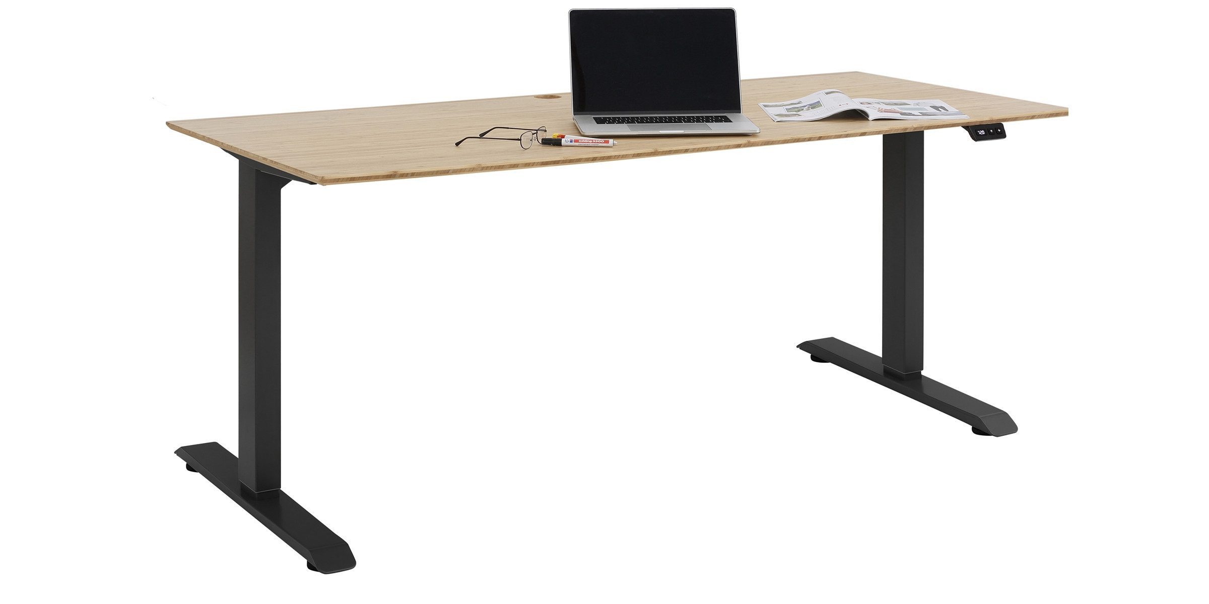 Maja Möbel Schreibtisch Höhenverstellbarer Schreibtisch Anthrazit mit massiver Bambusplatte (Spar-Set, 1-St., 1 Tisch), Tischplatte aus Bambus, höhenverstellbar, Display