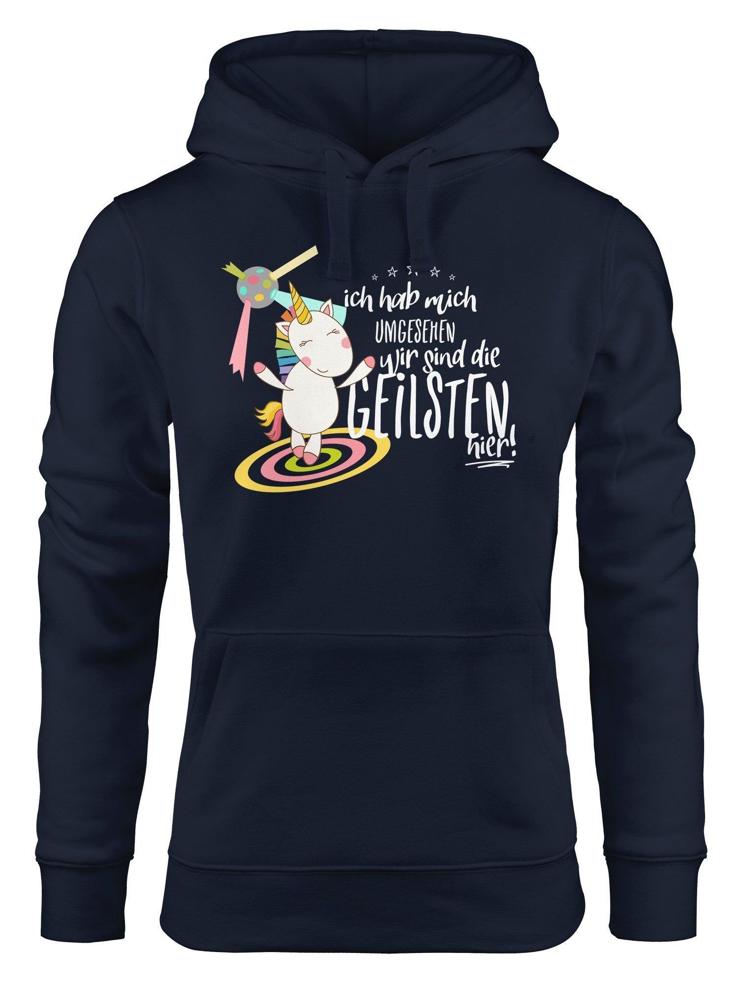 MoonWorks Hoodie Ich Moonworks® sind Kapuzen-Pullover hab Disco wir navy hier umgesehen Damen Party geilsten mich die Einhorn