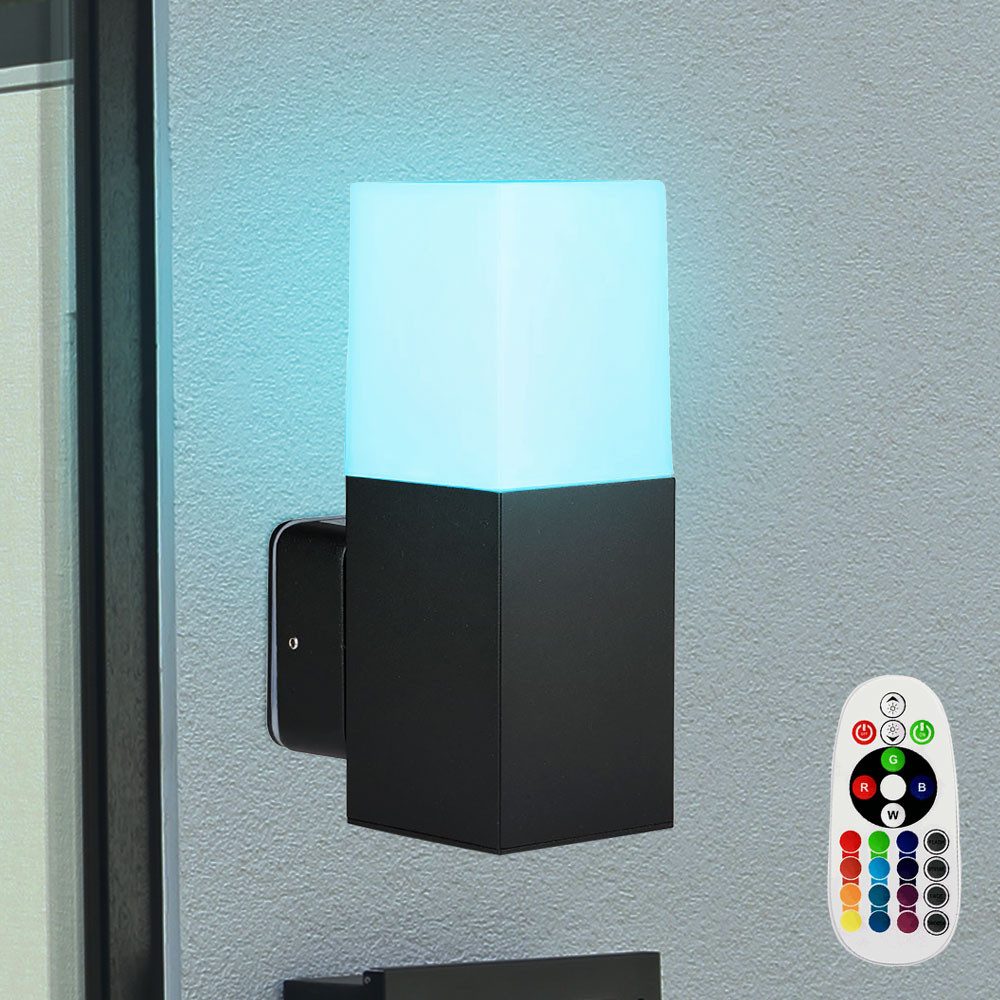 V-TAC LED Außen-Wandleuchte, Leuchtmittel inklusive, Warmweiß, Farbwechsel, Außenleuchte Wandlampe RGB LED Alu schwarz Fernbedienung dimmbar