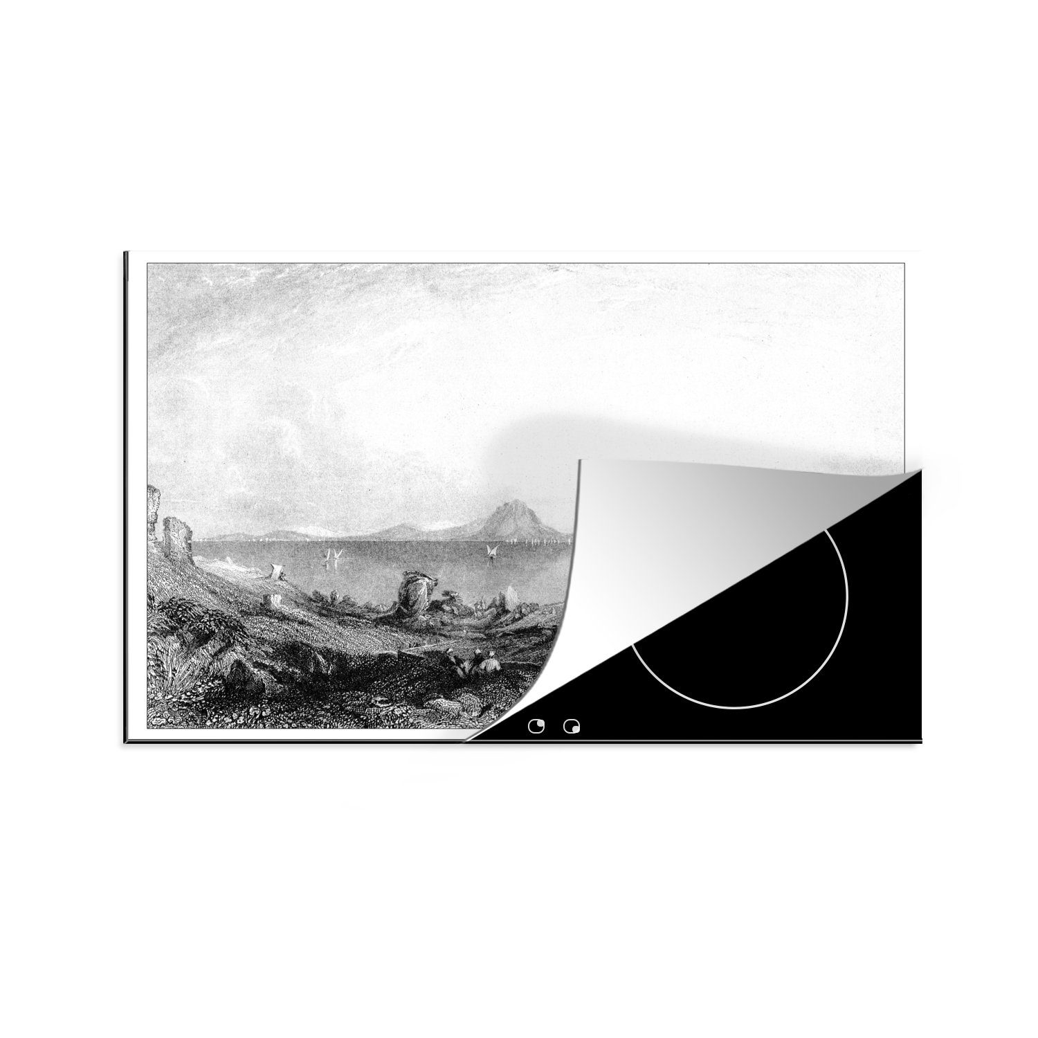 MuchoWow Herdblende-/Abdeckplatte Eine antike Illustration der mediterranen Landschaften von Karthago, Vinyl, (1 tlg), 81x52 cm, Induktionskochfeld Schutz für die küche, Ceranfeldabdeckung