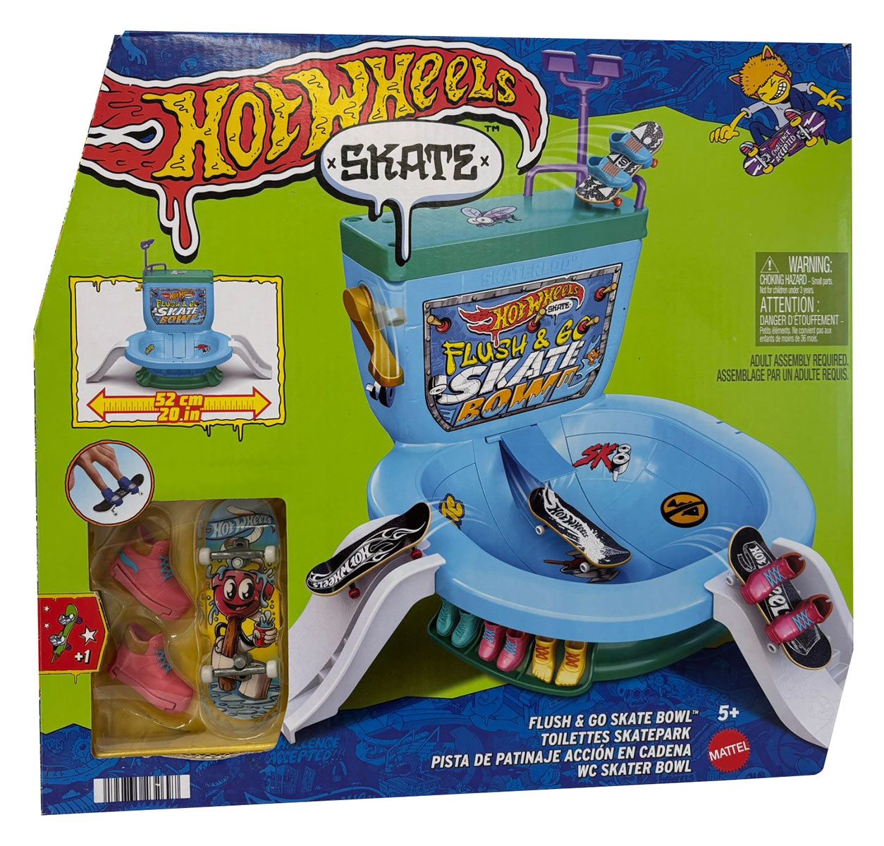 Hot Wheels Fingerskateboard Hot Wheels Flush and Go Skate Bowl Toilette Skatepark mit Spülfunktion, (Spiel-Set)