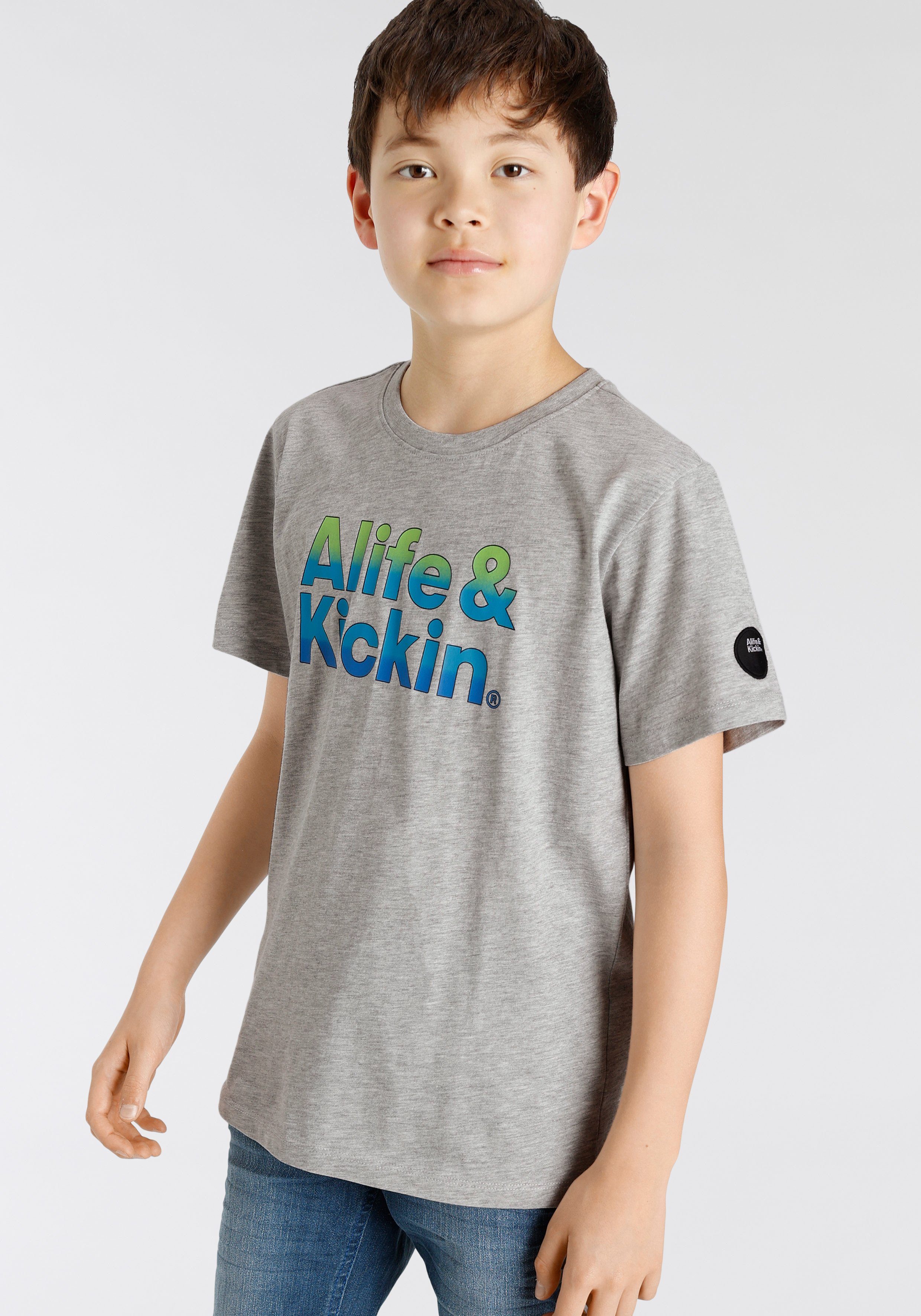 T-Shirt für melierter in Logo-Print Alife MARKE! Kickin NEUE Alife&Kickin Kids Qualität, &