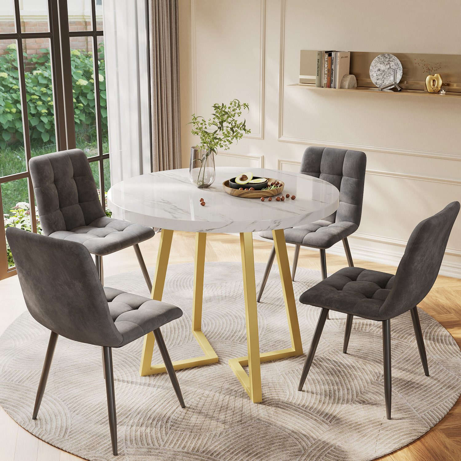 Flieks Essgruppe, (Sitzgruppe Set, Metallbeine, 5tlg., 1 Tisch mit 4