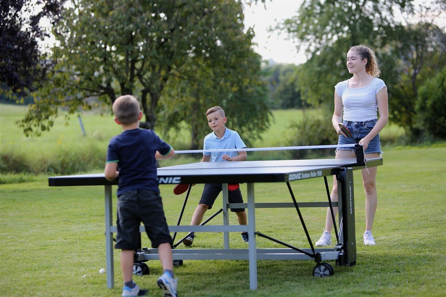 Donic Tischtennisplatte Outdoor Roller 1000 in grau, 274 x 152,5 x 76 cm, Tischtennistisch Table Tennis