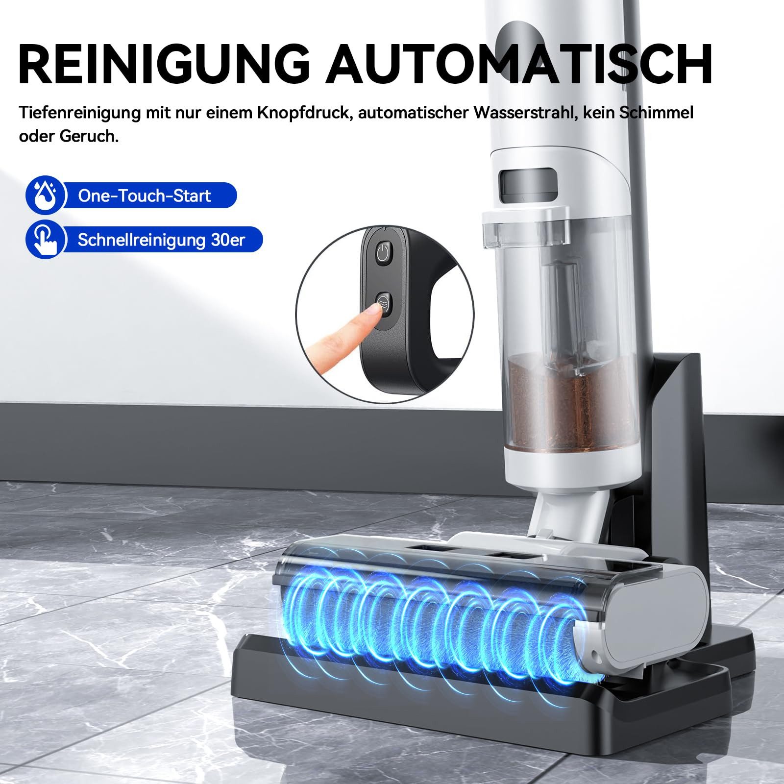 JONR Nass-Trocken-Akkusauger ED12 3-in-1 Wischsauger mit 40 Min Laufzeit & 12.000 Pa, 200 W, 850mL Wassertank, Anti-Verwirrungs-Haar, Kabelloser Nass- und Trockensauger und Wischmopp, Kantenreinigung für Hartböden, Tierhaare, Fliesen