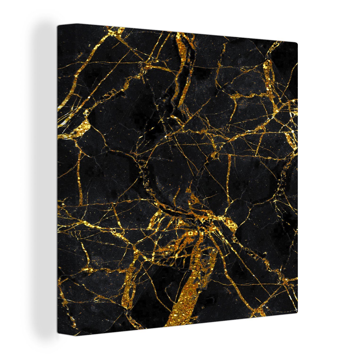 OneMillionCanvasses® Leinwandbild Marmor - Gold - Schwarz - Glitter, (1 St), Leinwand Bilder für Wohnzimmer Schlafzimmer