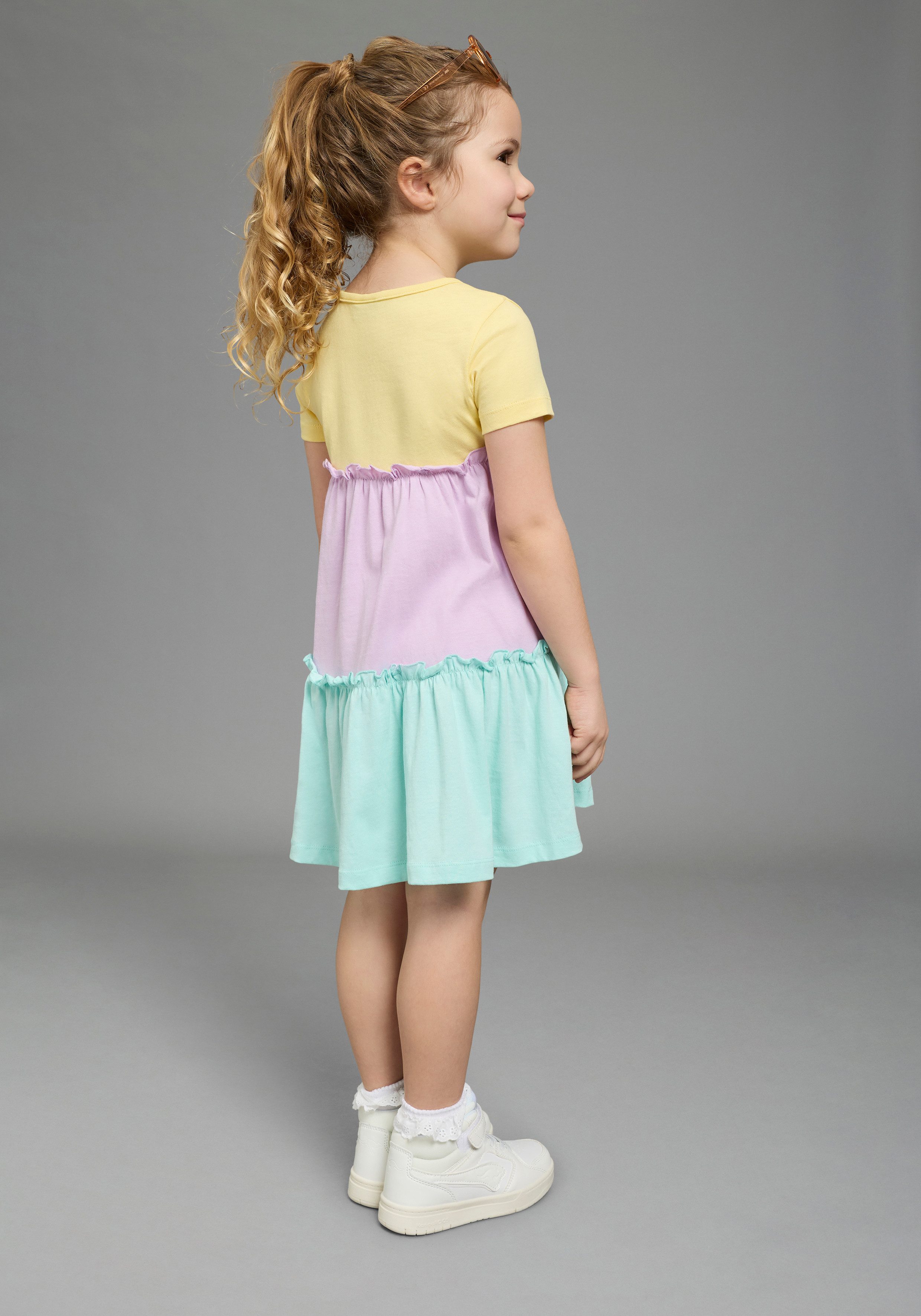 KIDSWORLD Jerseykleid - Volantkleid für kleine Mädchen festliche Anlässe, kniefreie Länge, verspielter Stil