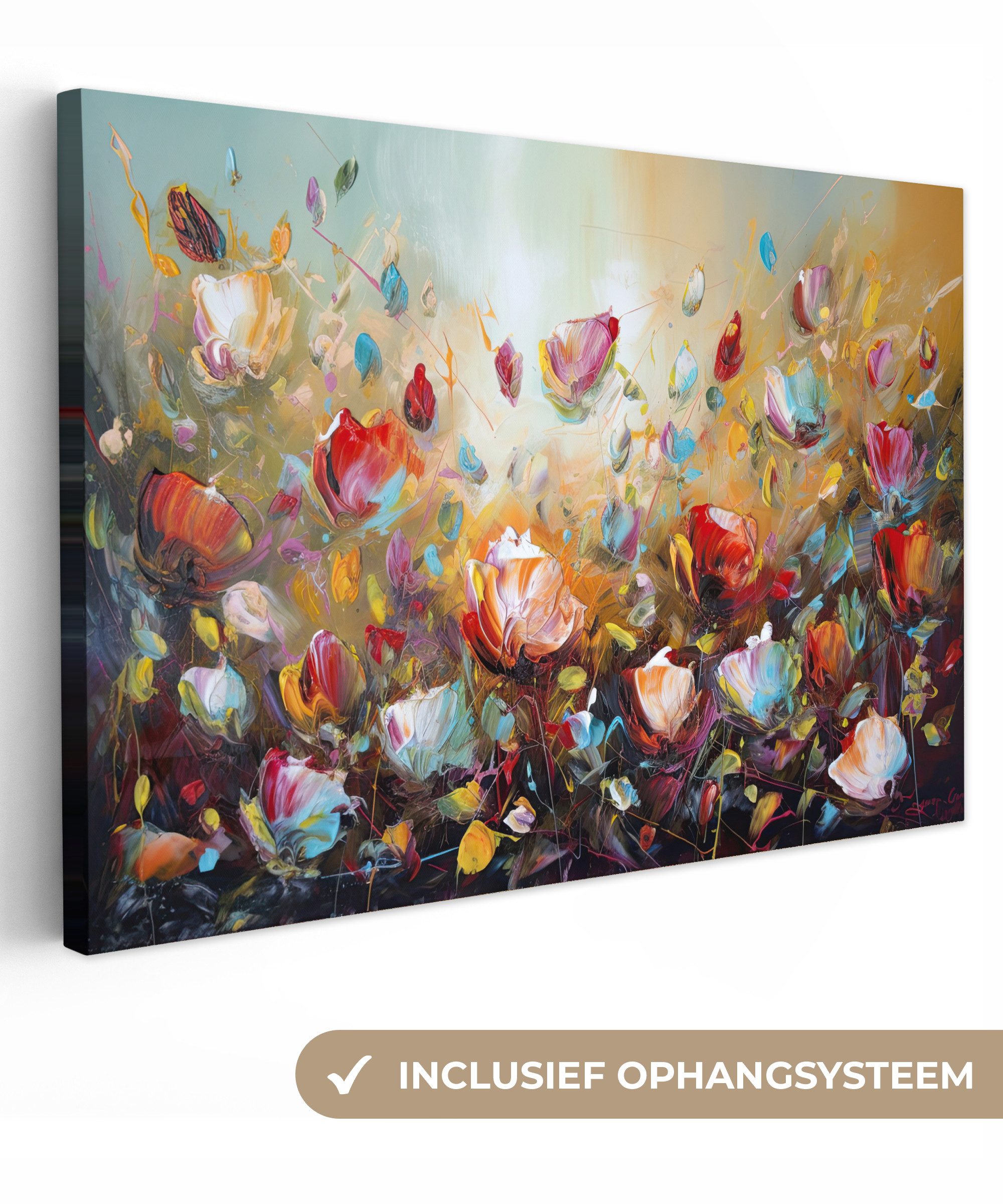 OneMillionCanvasses® Leinwandbild Blumen - Kunst - Natur - Ölfarbenoptik, Fotodruck (1 St), Leinwände Wanddeko Wohnzimmer Schlafzimmer 60x40 cm