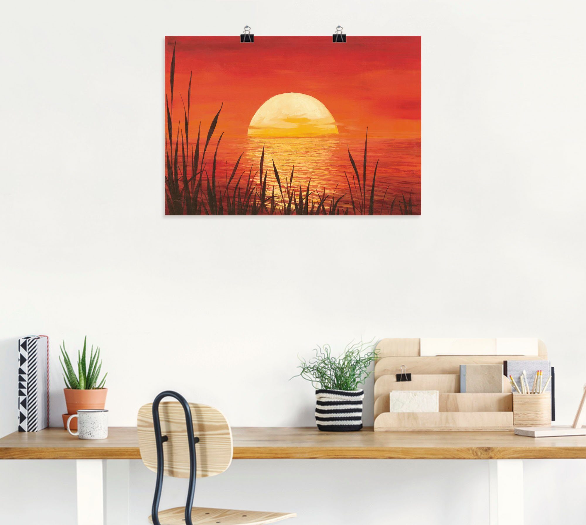 Wandbild Sonnenuntergang Poster Ozean, (1 Wandaufkleber Artland Alubild, Größen Roter in & am als versch. -aufgang Sonnenuntergang St), vom oder Leinwandbild, Bilder