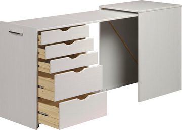 INTER-FURN Regal-Schreibtisch Voltera (1-St), kleiner Massivholz Schreibtisch, groß ausziehbar von 57 zu 164 cm