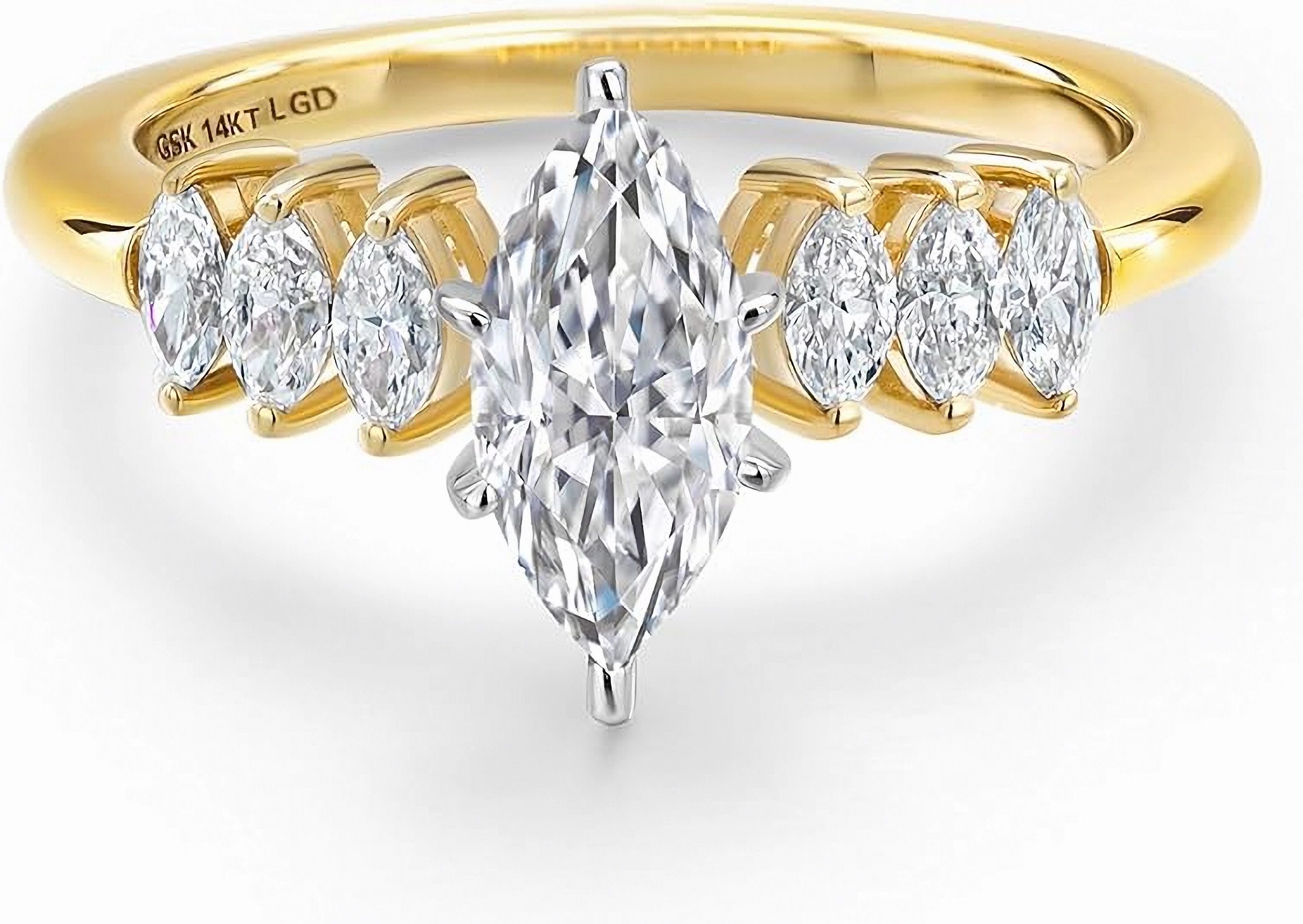 Jumpeak Verlobungsring 585 Gelbgold, 2 ct Diamantring mit Pferdeaugenschliff für Damen, D vs1. Mit IGI-Zertifikat, Geschenk zum Jahrestag.