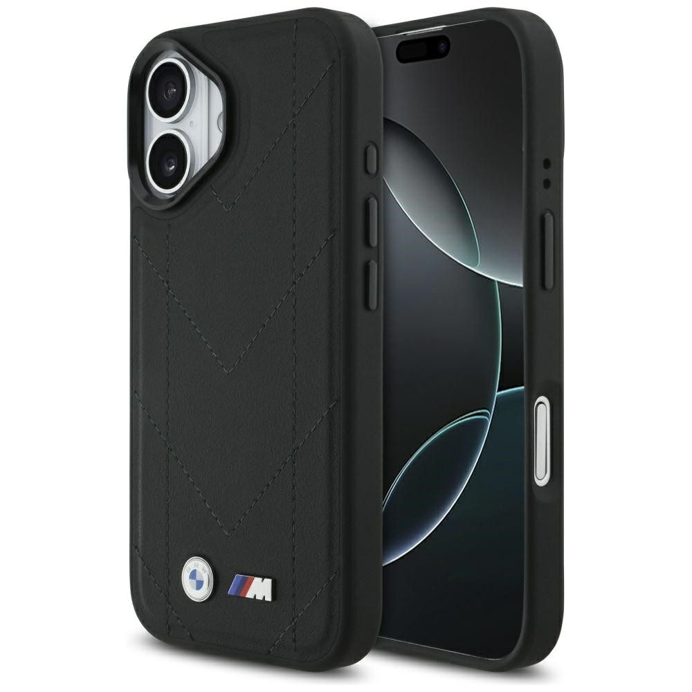 BMW Handyhülle MagSafe iPhone 17 Kunstleder schwarz Logo Metall 6,3 Zoll, Kantenschutz