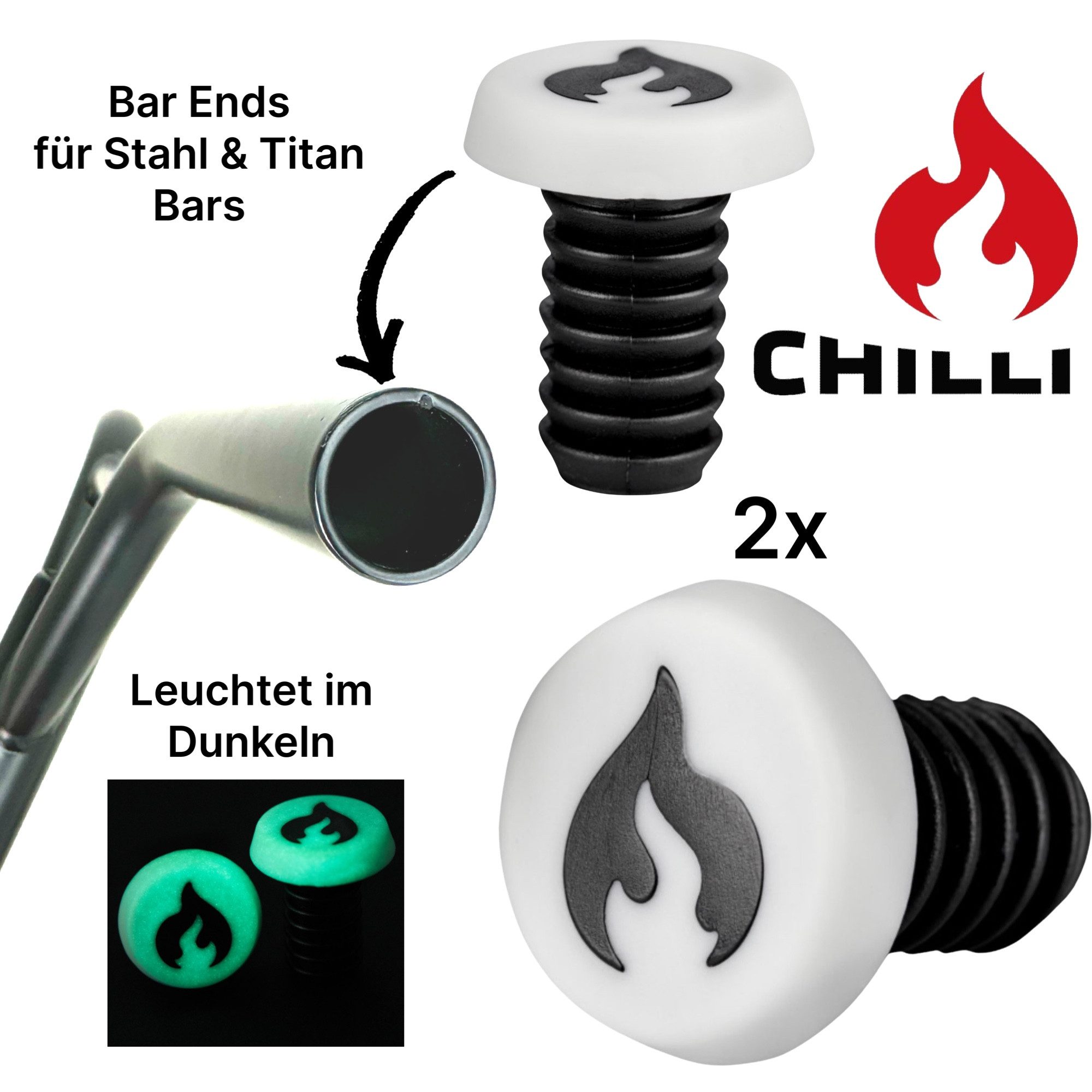 Chilli Pro Scooter Stuntscooter Chilli Barends Stunt-Scooter Stahl Lenker-Stopfen 1 Paar Glow /schwarz