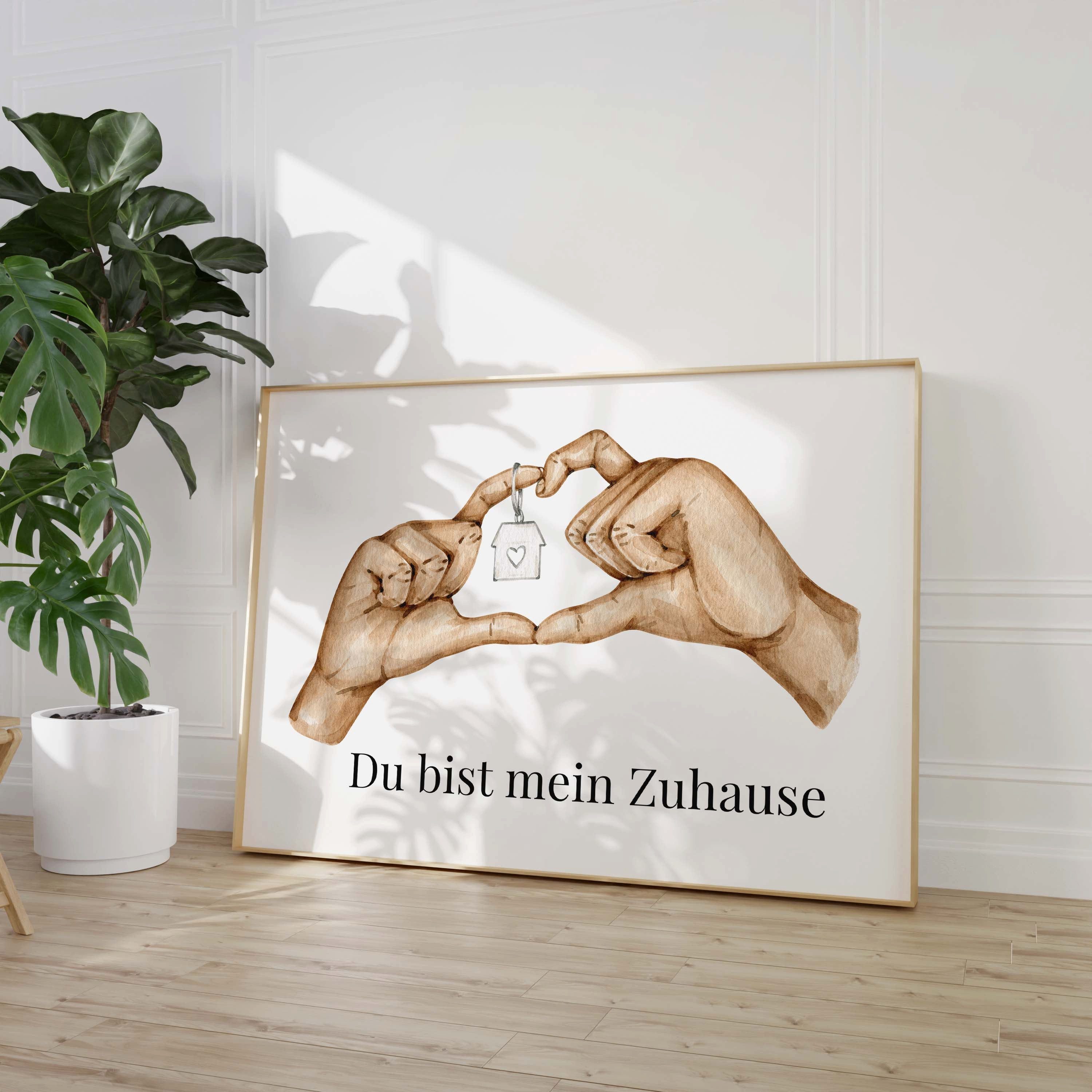 JUSTGOODMOOD Poster Hände Herz Haus Schlüssel Geschenkidee Liebe Zuhause Spruch llustratio, C (1 St)