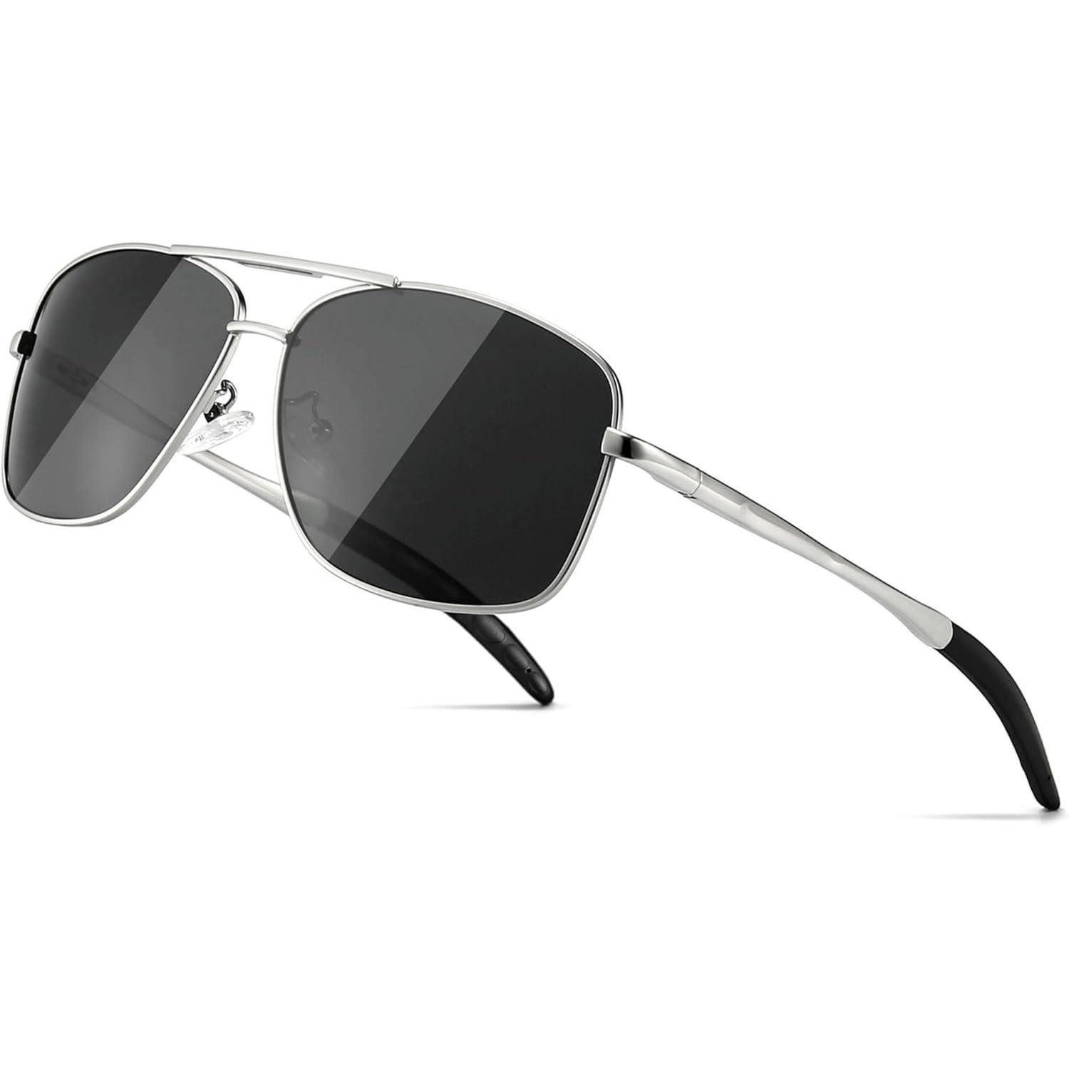 Sonnenbrille Sonnenbrille Herren Polarized Metallrahmen Silberrahmen Graue Linse