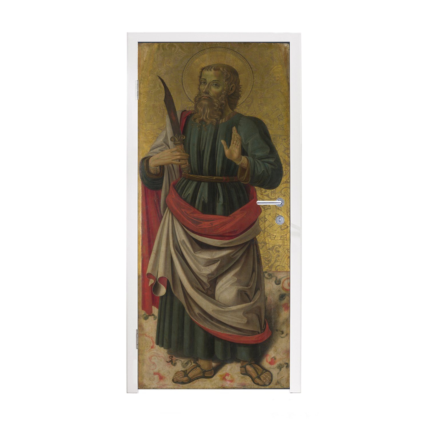 MuchoWow Türtapete Der Heilige Bartholomäus - Gemälde von Bartolomeo Caporali, Matt, bedruckt, (1 St), Fototapete für Tür, Türaufkleber, 75x205 cm