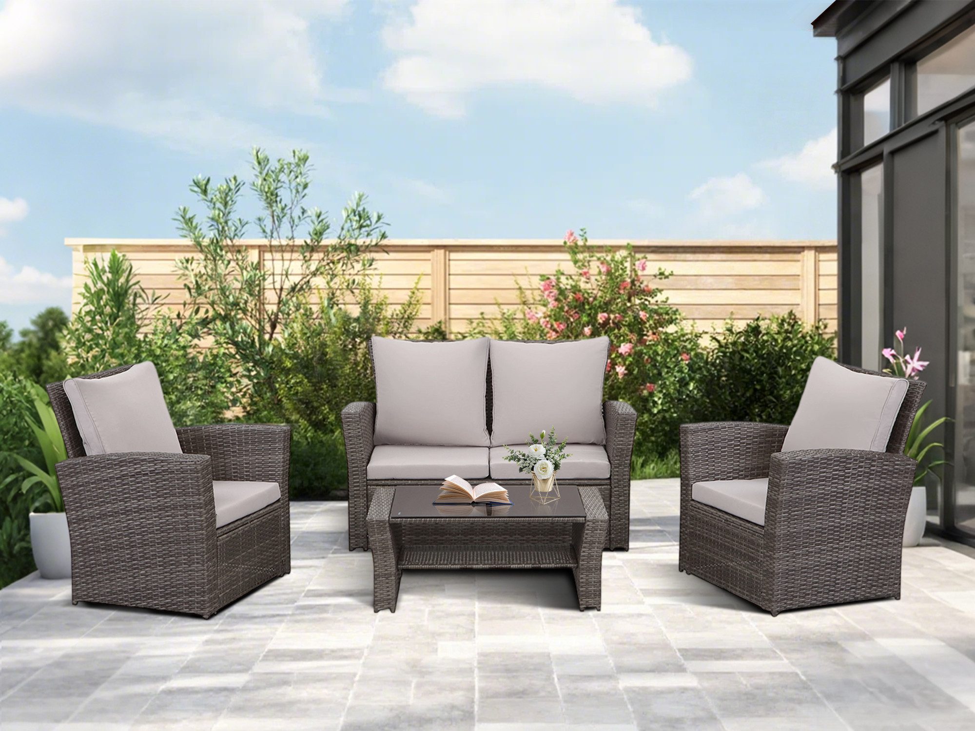 MeXo Gartenlounge-Set, (Gartenmöbel-Set Sitzgruppe, 4-tlg., 2-Sitzer günstig online kaufen