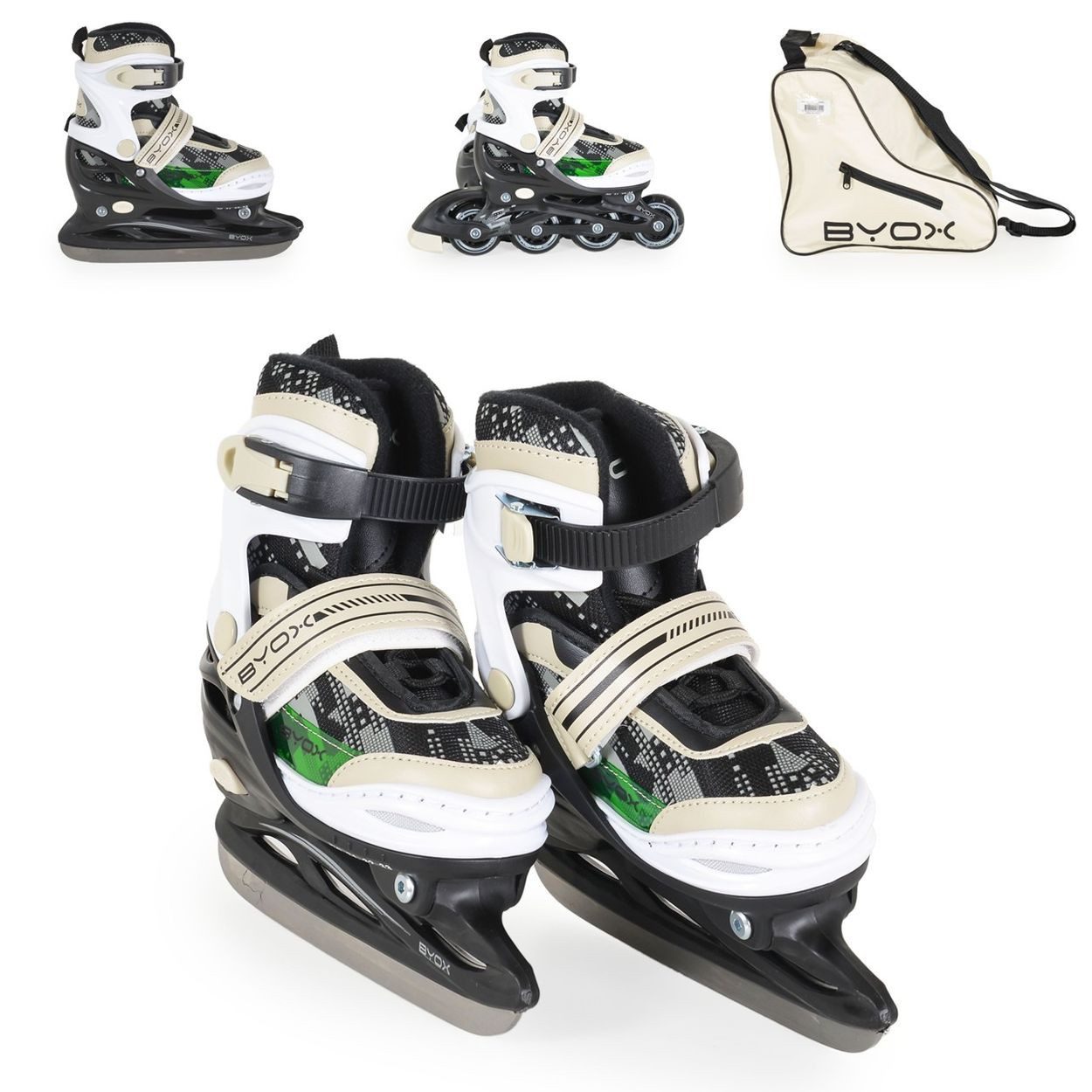 Byox Inlineskates Inliner, Schlittschuhe 2 in 1, Iceberg PU-Räder Schnürrsenkel Tasche