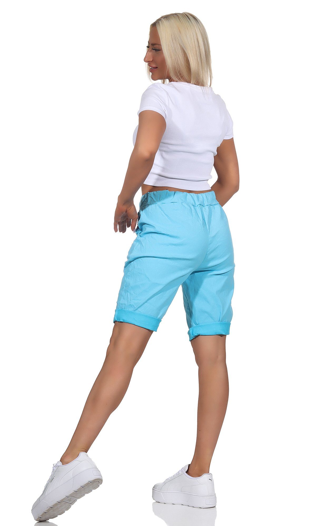 Chinoshorts Shorts Kurze Sommerhose Damenmode Chino Damen Bermuda Jeans Türkis Aurela