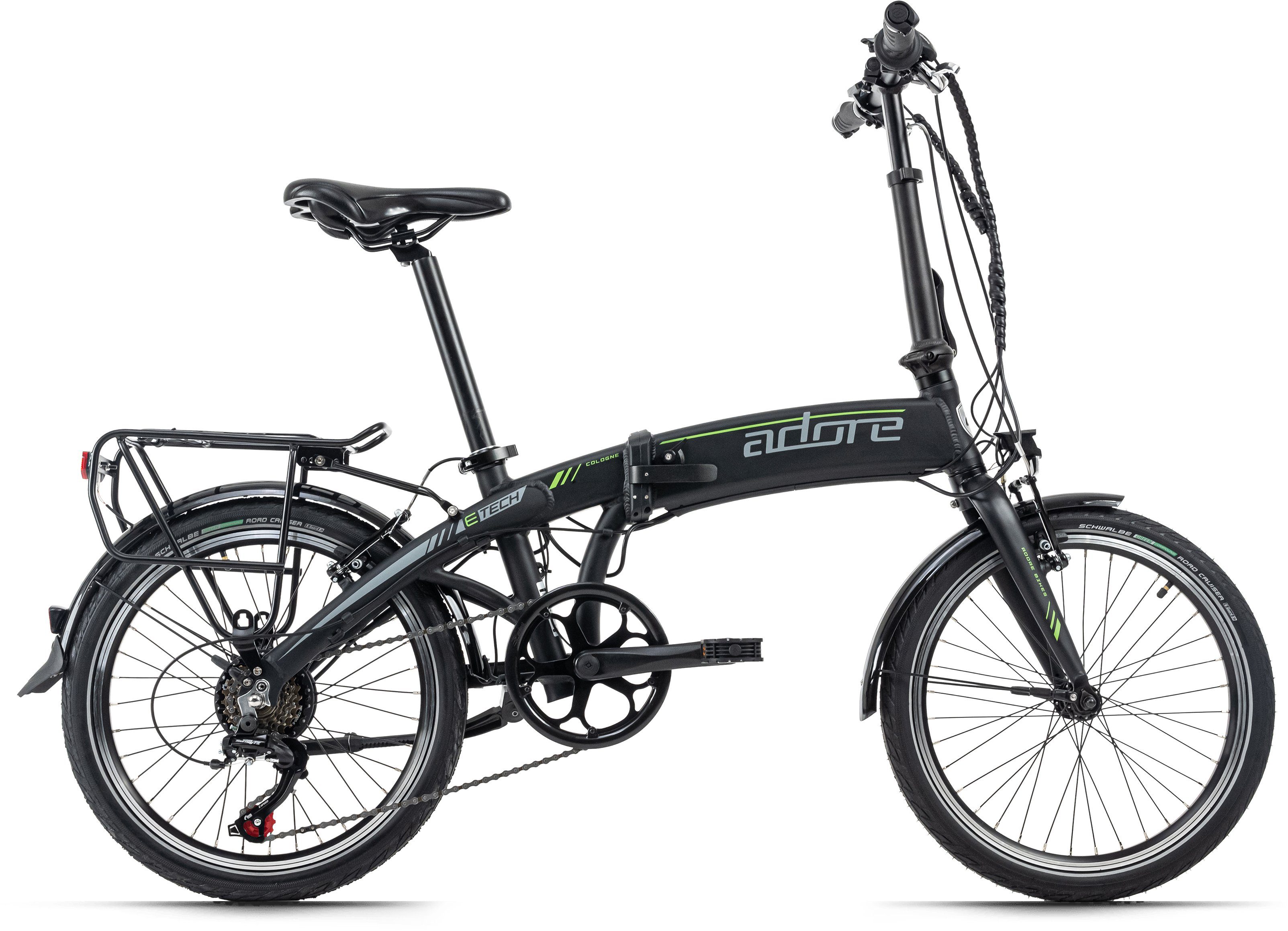 Adore E-Bike Cologne, 6 Gang Shimano Tourney Schaltwerk, Kettenschaltung, Heckmotor, 360 Wh Akku | E-Falträder
