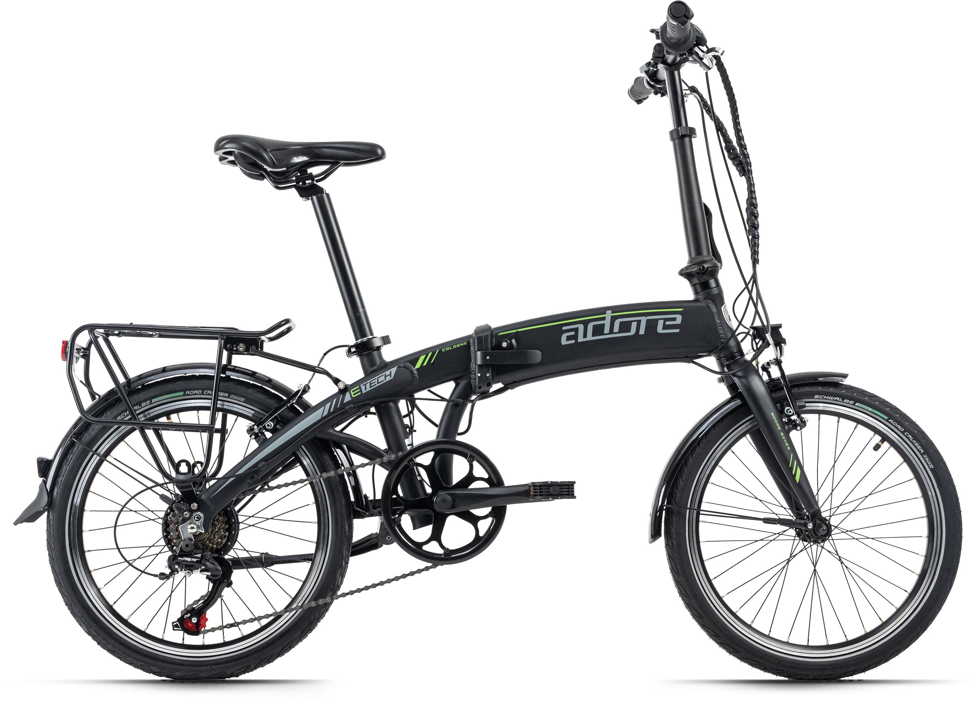 Adore E-Bike Cologne, 6 Gang Shimano Tourney Schaltwerk, Kettenschaltung, Heckmotor, 360 Wh Akku, Pedelec, Elektrofahrrad für Damen u. Herren, Klapprad