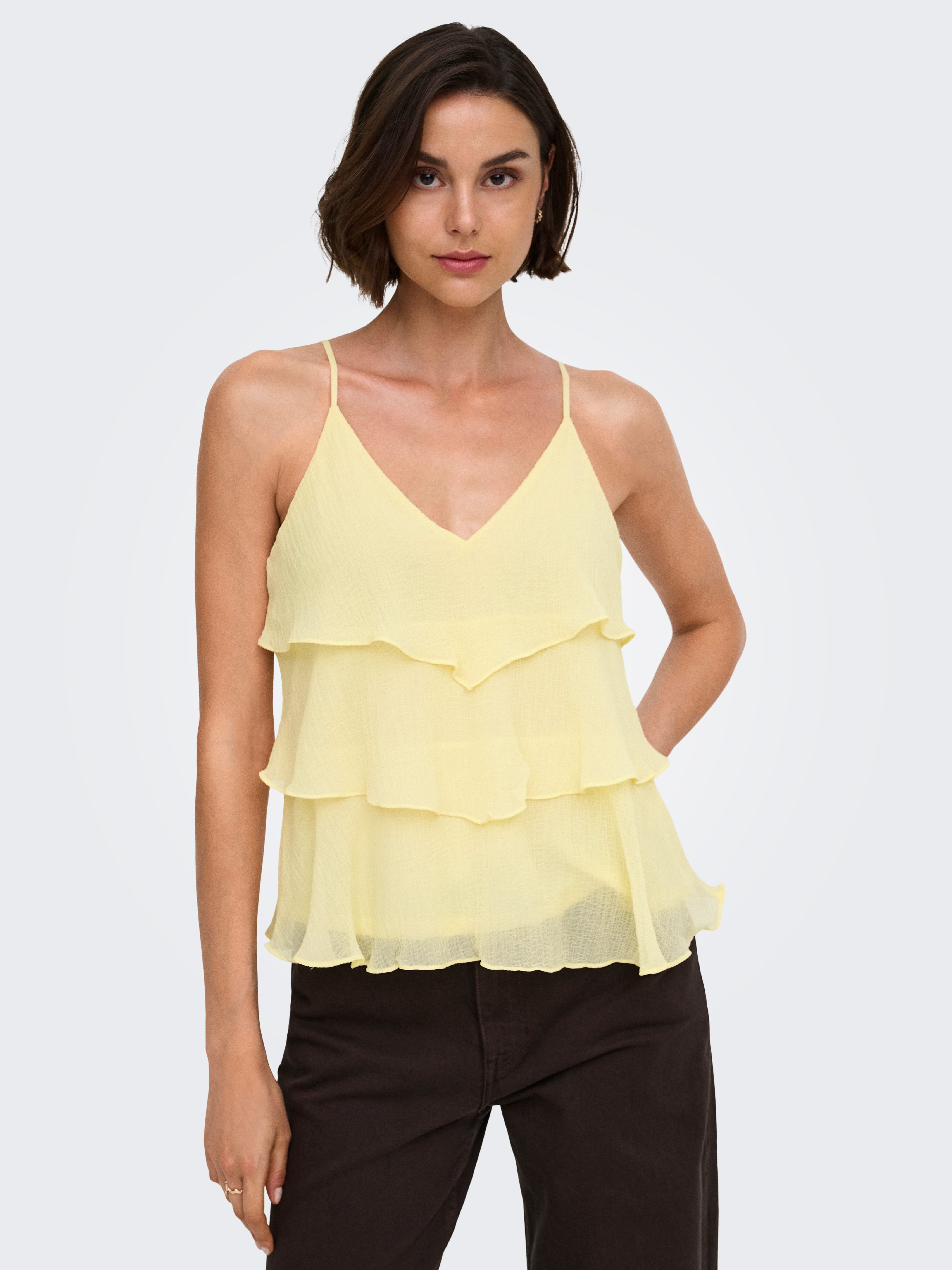 ONLY Trägertop ONLLINN LIFE FLOUNCE SINGLET WVN NOOS Kunstfaser, regular fit