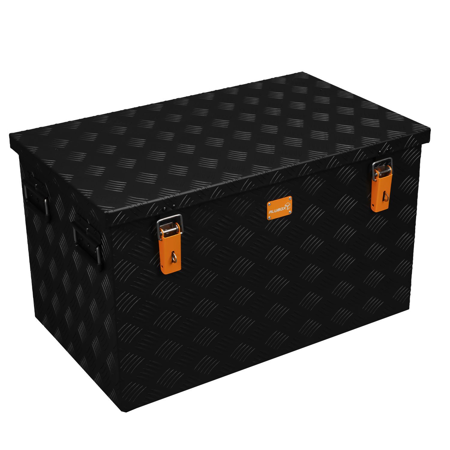 ALUBOX Хранилищаsbox Riffelblech Gartenbox outdoor Alukiste schwarz (150 Liter), Fangbänder im Deckel - 4 Standfüße mit M10 Innenwinde - abschließbar