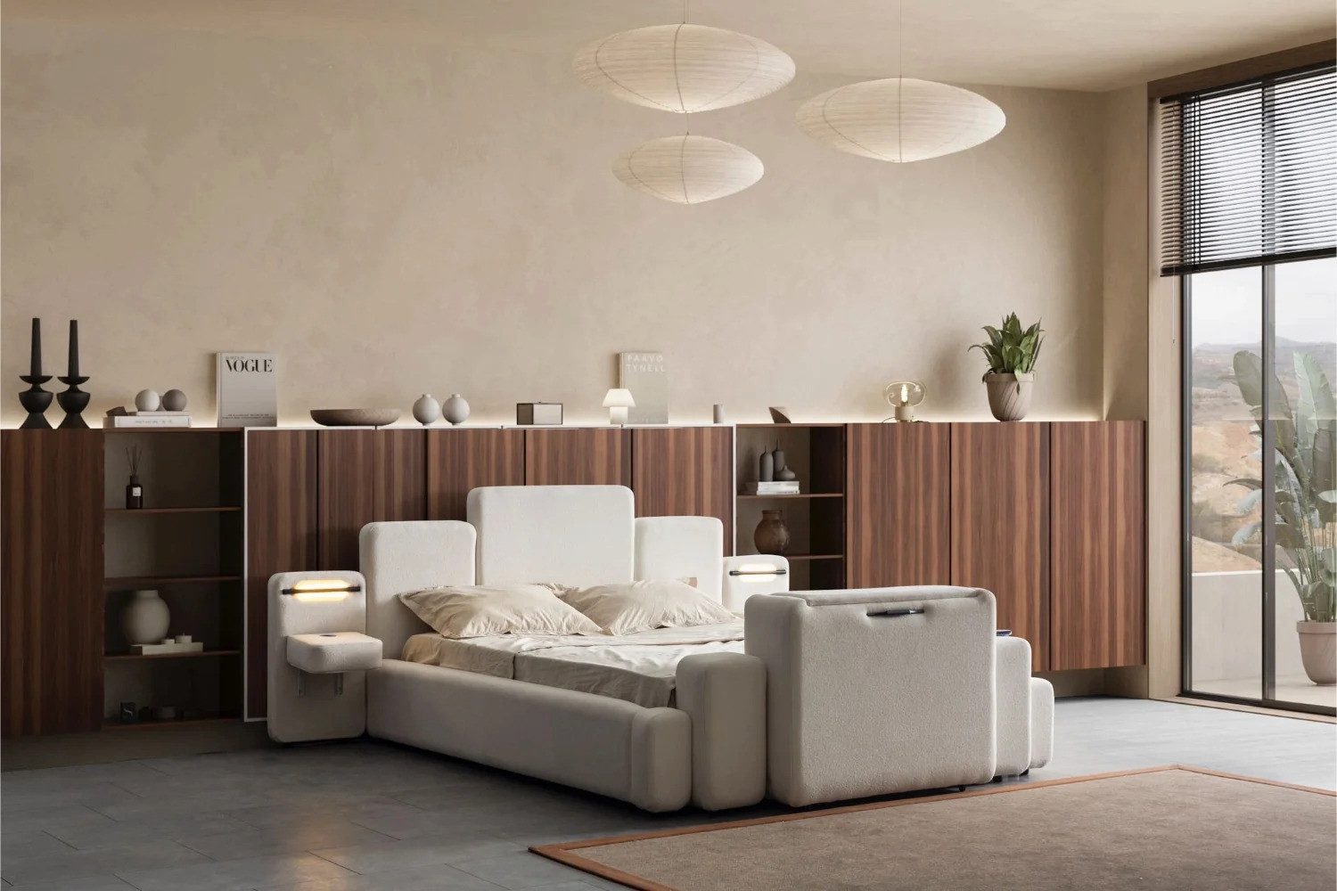 Bermo Home Bettgestell Perla (Set, Perla Bettgestell (inkl. LED-Konsolen, Kissen & Fußteil), Inkl. LED-Nachtkonsolen & gepolstertem Fußteil