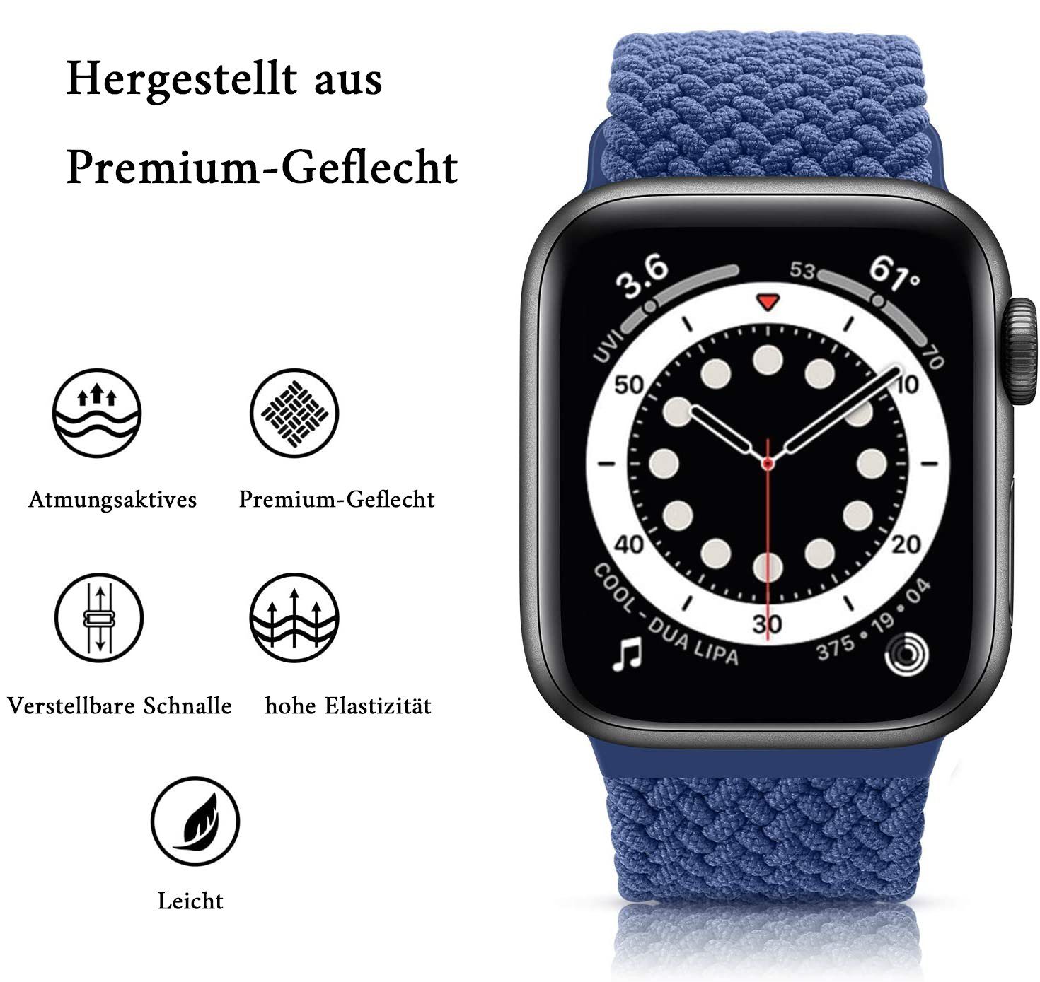Solo Geflochtenes Armband Smartwatch-Armband Loop Apple Blau GelldG Watch Kompatibel Armband mit