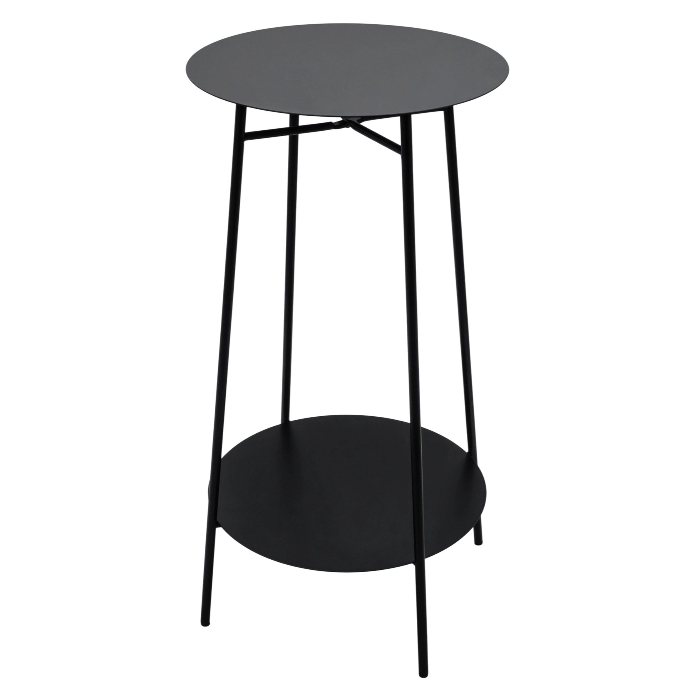 Spetebo Beistelltisch Metall Beistelltisch schwarz rund mit 2 Ablagen (Anzahl, 1-St.,60 x 35 cm), Deko Pflanzenständer klappbar mit 2 Ebenen