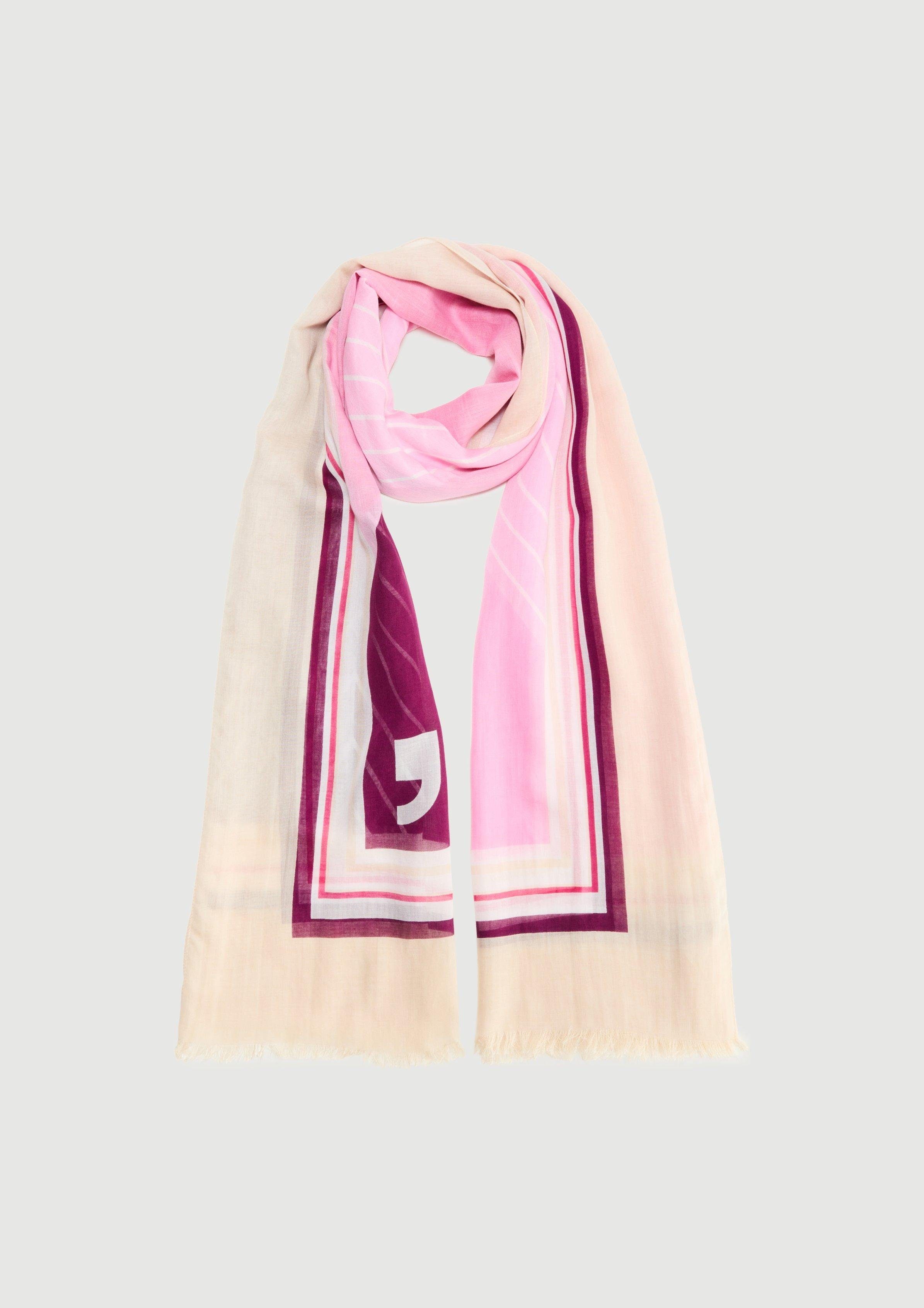 Comma Halstuch Tuchschal aus Modal und Baumwolle, Fransen rosa