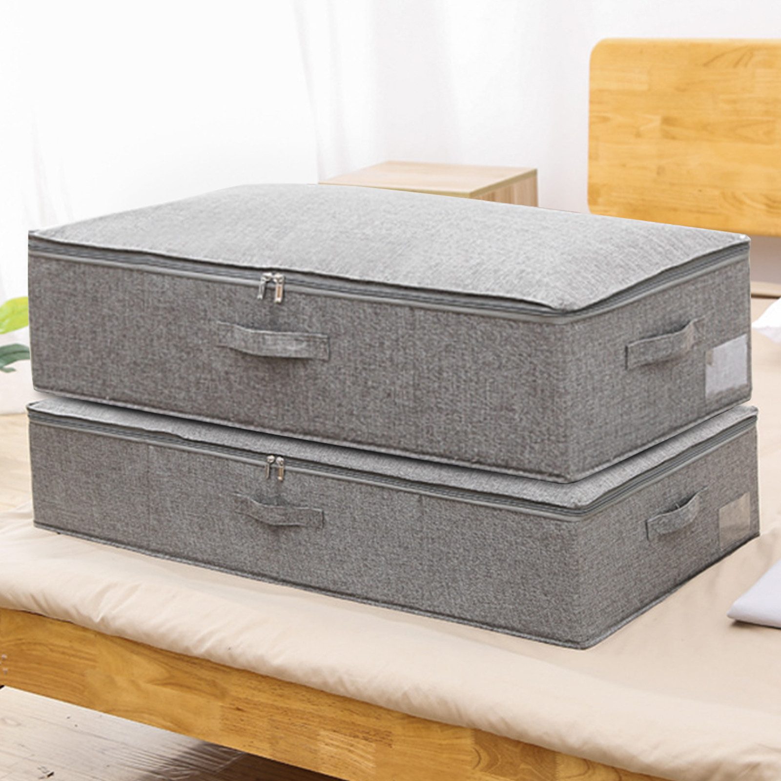 CALIYO Aufbewahrungstasche Zusammenklappbarer Aufbewahrungsboxen Unterbett-Aufbewahrungsbehälter (2-tlg), Dreiseitiger Reißverschluss-Abdeckung-Korb für Decken, Deckbetten usw