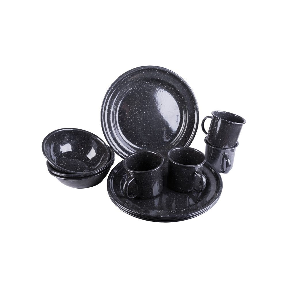 Mil-Tec Geschirr-Set WESTERN ESSGESCHIRRSATZ EMAILLE 12-TLG. SCHWARZ (12-tlg), 4 Personen, emaille