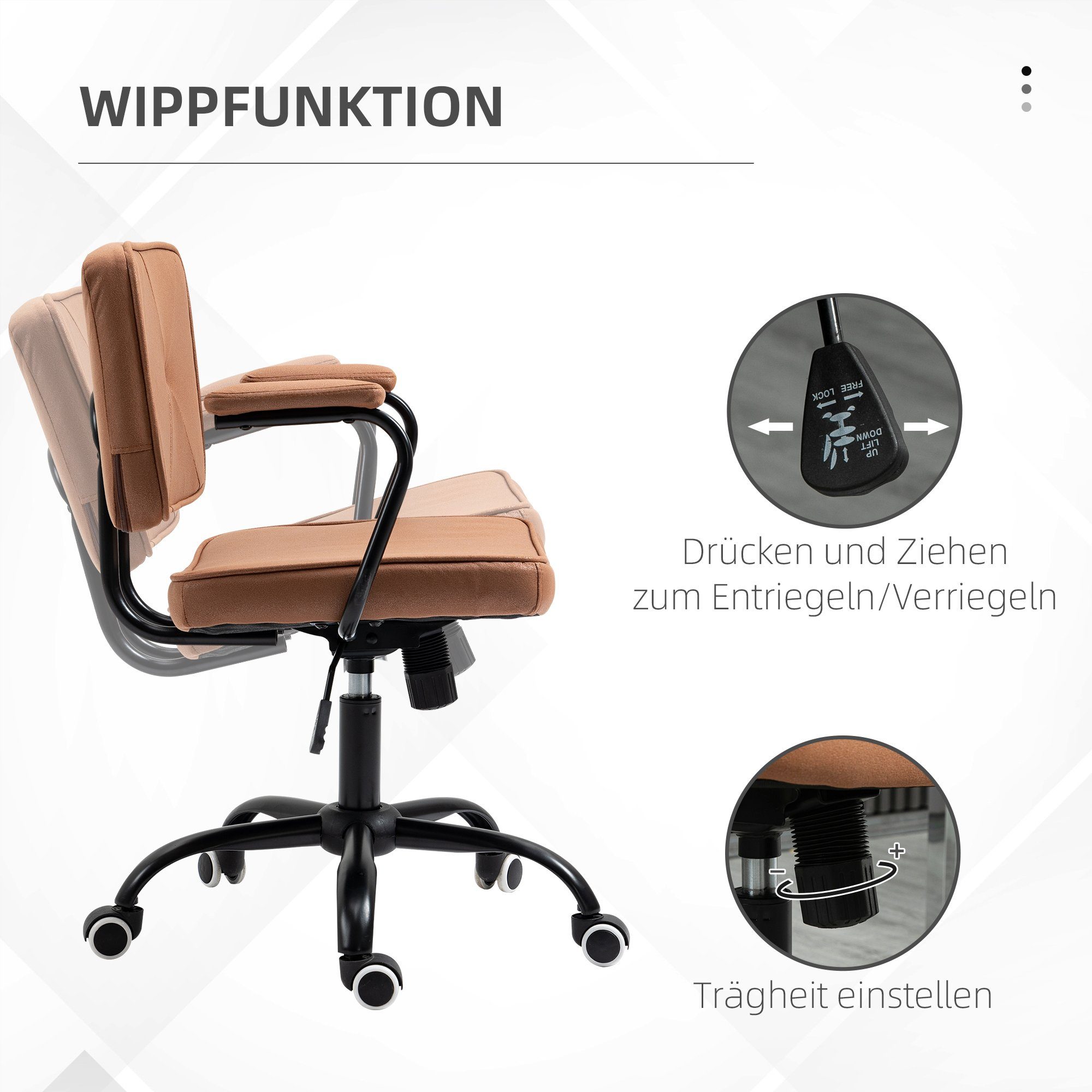 Vinsetto Schreibtischstuhl Rollen (Set, 1 mit Bürostuhl Bürostuhl St), Wippfunktion mit Drehstuhl