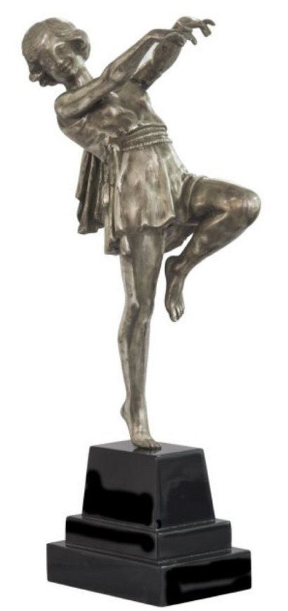 Casa Padrino Dekofigur Luxus Bronzefigur tanzende Dame Silber / Schwarz 22 x 11 x H. 51 cm - Dekofigur auf Holzsockel
