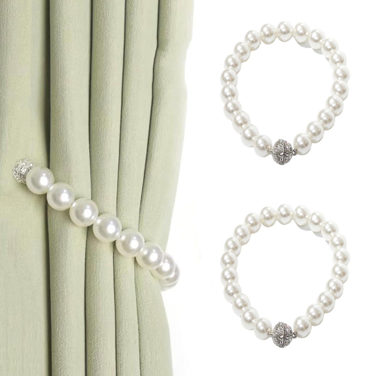 Raffhalter Magnetische Perlen-Vorhang schnallen, Halte Schnalle, perlweißer Stil, Juoungle