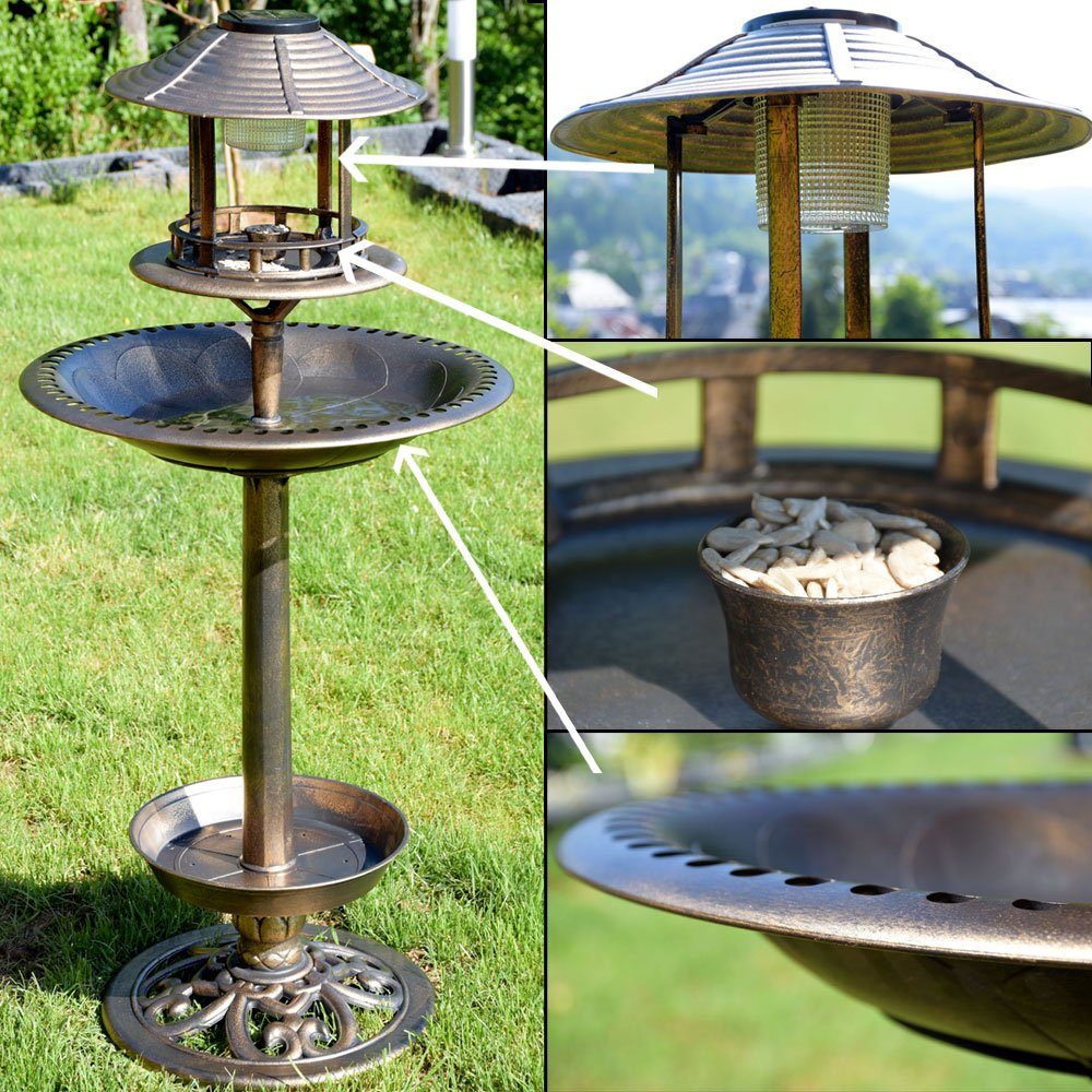 Thumbnail - Harms Import Vogeltränke, Design Vogel Tränke Brunnen SOLAR LED Beleuchtung Außen Dekoration