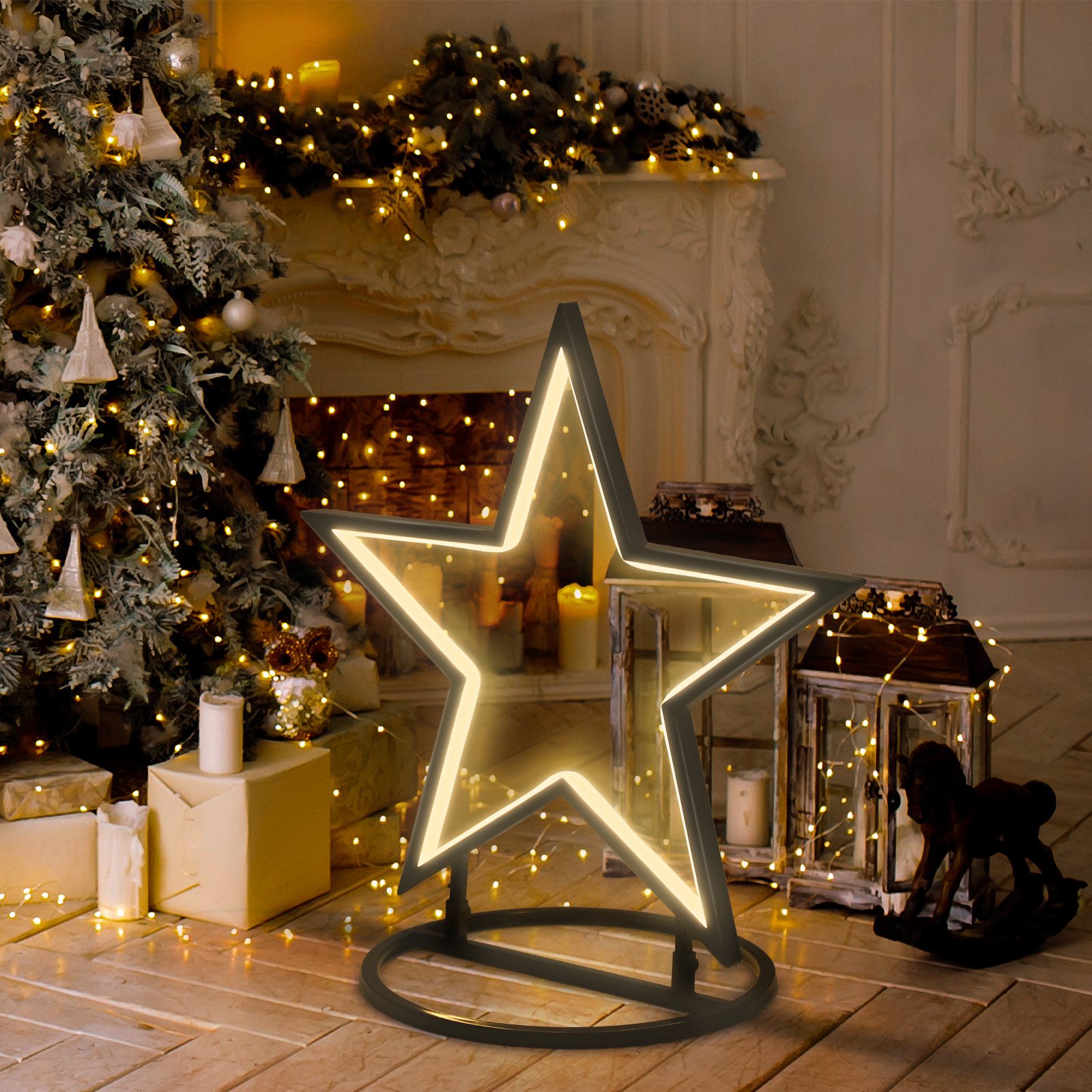 Salcar LED-Lichterkette 50cm LED Gartenstecker Stern Garten Stern Leuchte Weihnachtsstern, Weihnachtsbeleuchtung mit Erdspieß 100 LED Beleuchtet Warmweiß