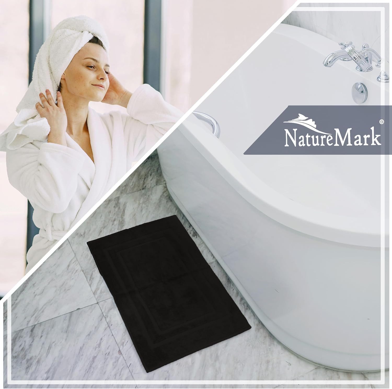 NatureMark Badematte 2er-Set Badvorleger 50x80cm, strapazierfähig, Baumwolle, rechteckig, Badematte 2-tlg., Duschmatte Duschvorleger, Premium Qualität, 50x80cm, – Bild 4 von 5