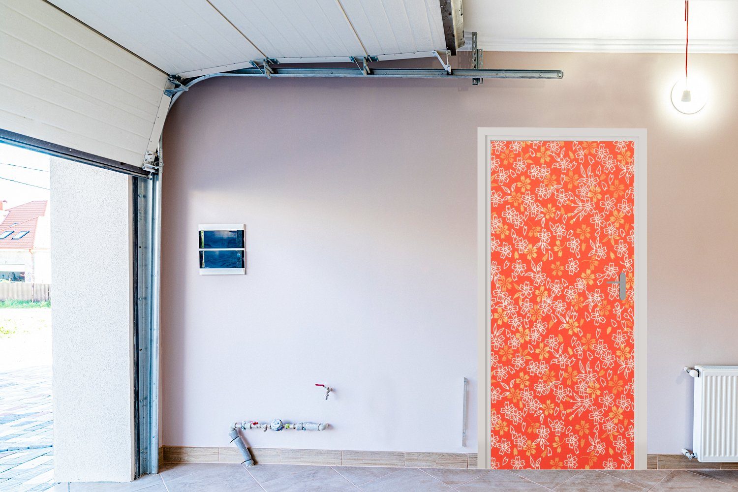 Fototapete MuchoWow Tür, für Türaufkleber, Ein Türtapete St), Matt, cm Blumendesign, bedruckt, (1 orange-weißes 75x205