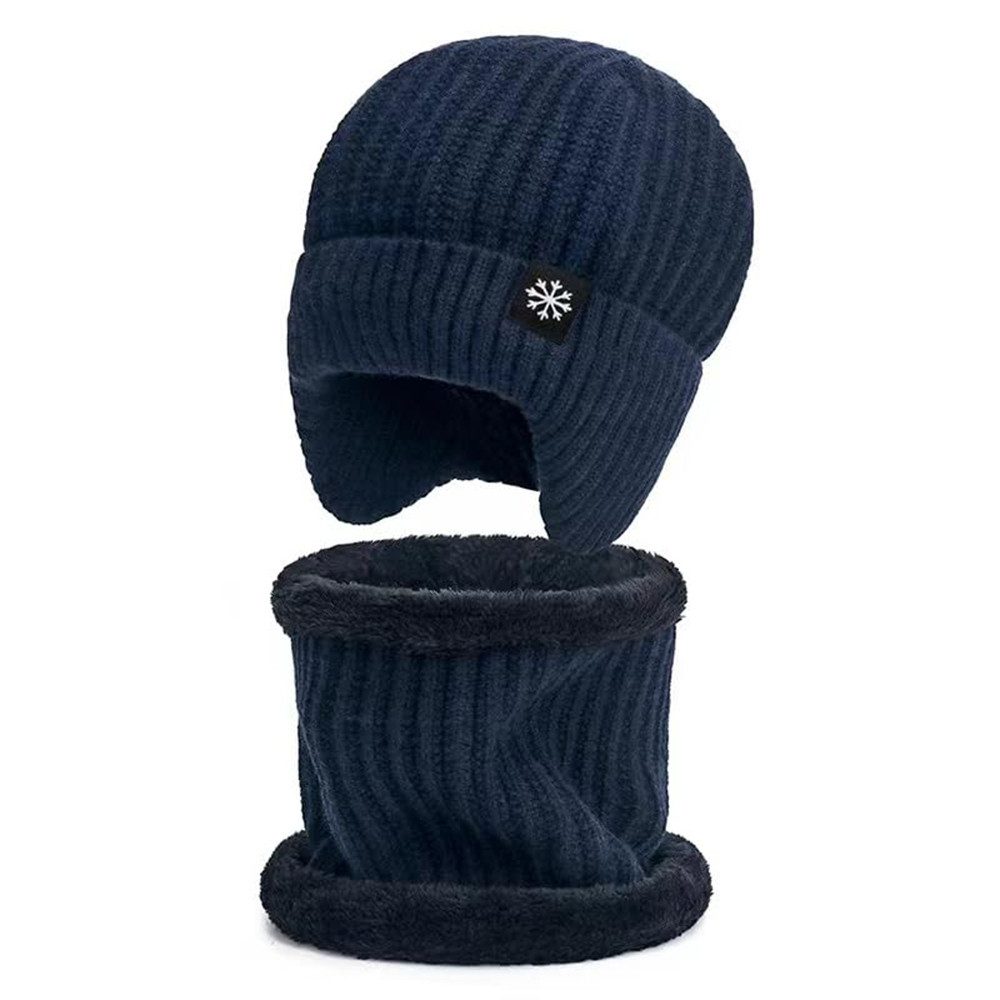 Coonoor Strickmütze Wintermütze Halswärmer Set für Herren Damen Beanie Strickmütze mit Wollfutter und Ohrklappen, Warme Loop Schal