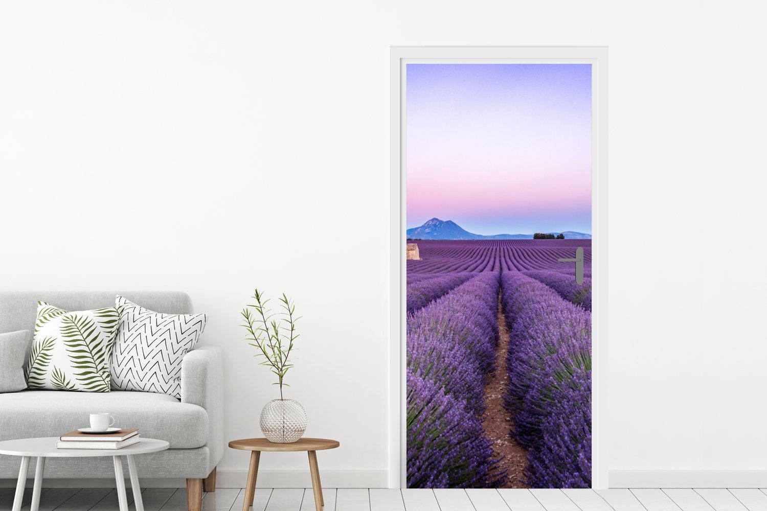 Türtapete Türaufkleber, Lavendelfeld 75x205 St), Tür, bei für MuchoWow cm Sonnenuntergang bedruckt, in (1 Fototapete Südfrankreich, Matt,
