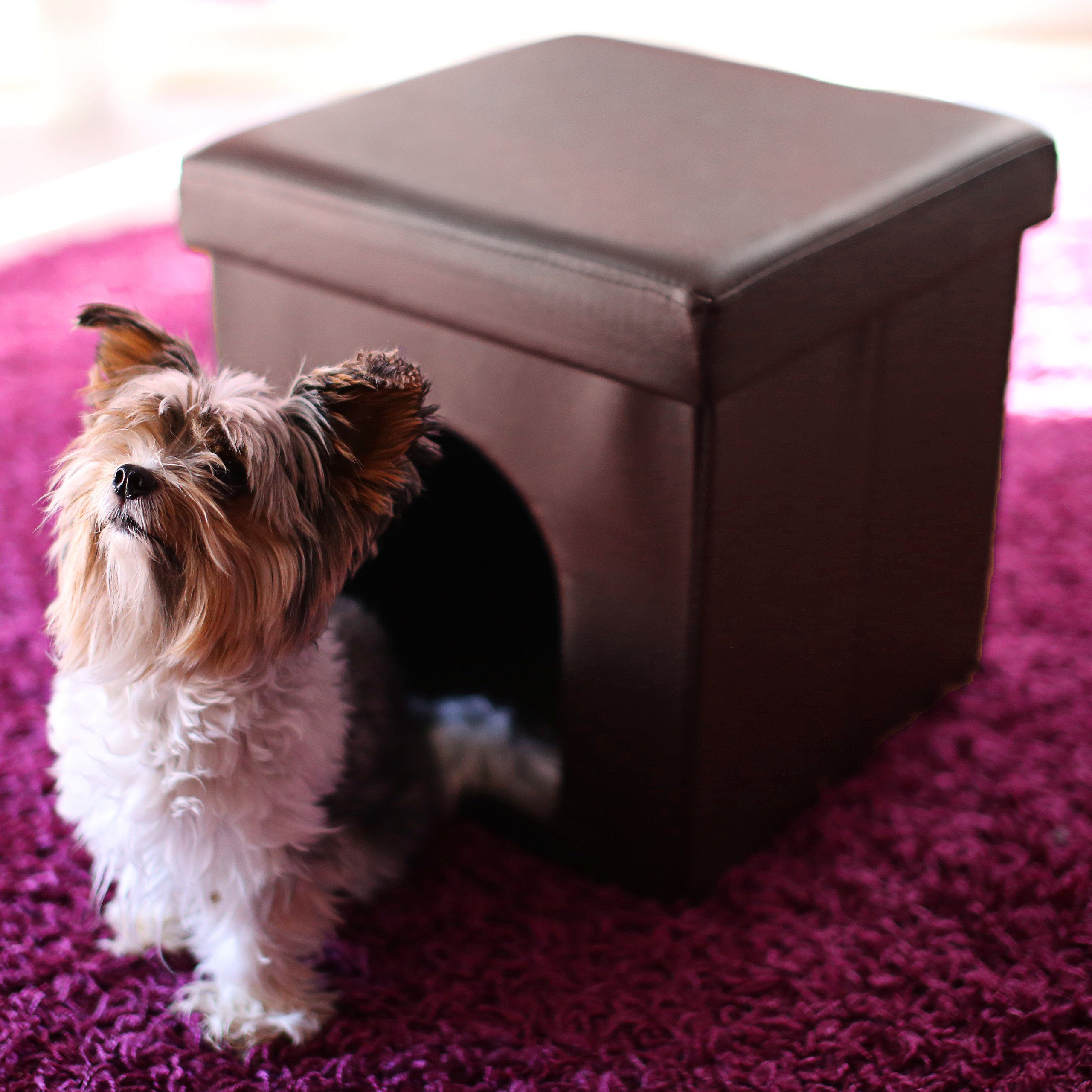relaxdays Indoorhütte Hundebox Sitzhocker, Braun günstig online kaufen